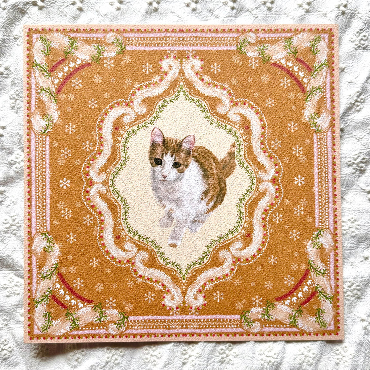 "Gingerbread Cookie" Ginger & White Tabby Domestic Shorthair Cat Christmas Art Print