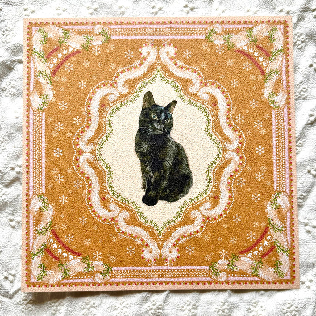 "Gingerbread Cookie" Black Domestic Shorthair Cat Christmas Art Print