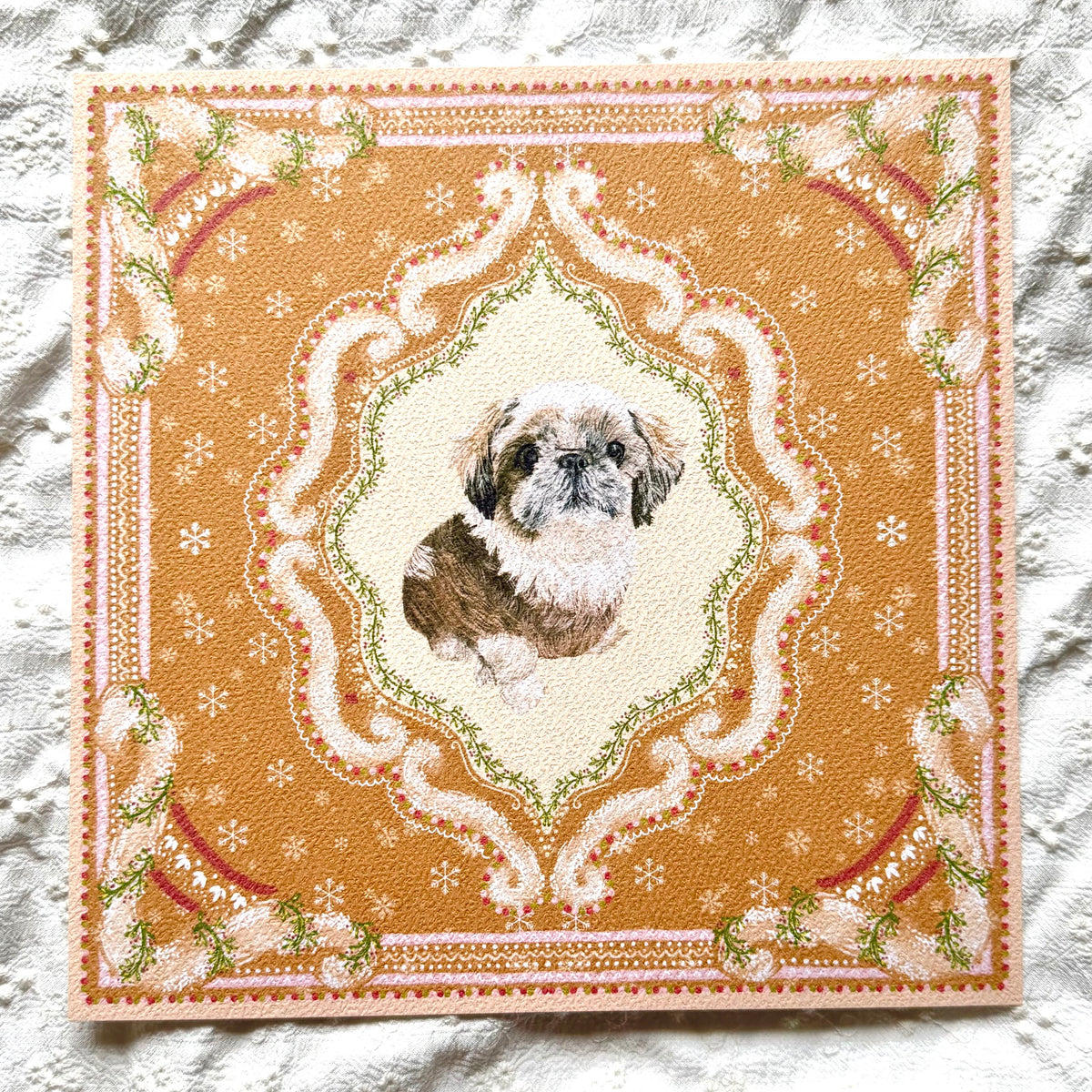 "Gingerbread Cookie" Gold & White Shih Tzu Christmas Art Print