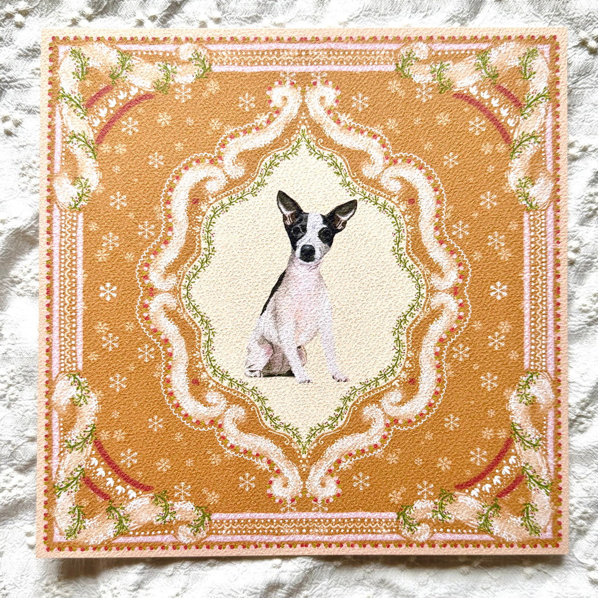 "Gingerbread Cookie" Black & White Smooth-Haired Chihuahua Christmas Art Print
