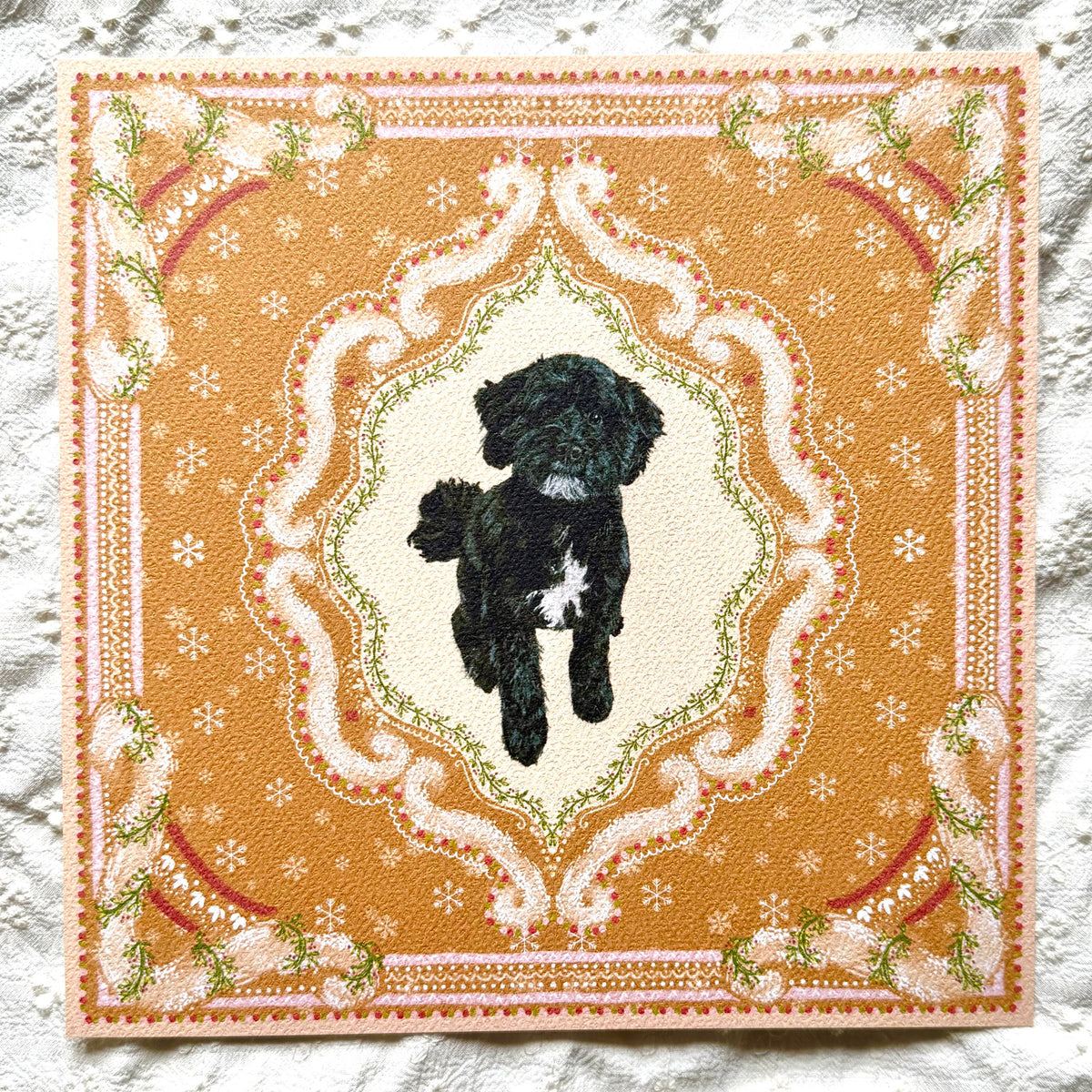 "Gingerbread Cookie" Black & White Shih-Poo (Shih Tzu x Poodle) Christmas Art Print
