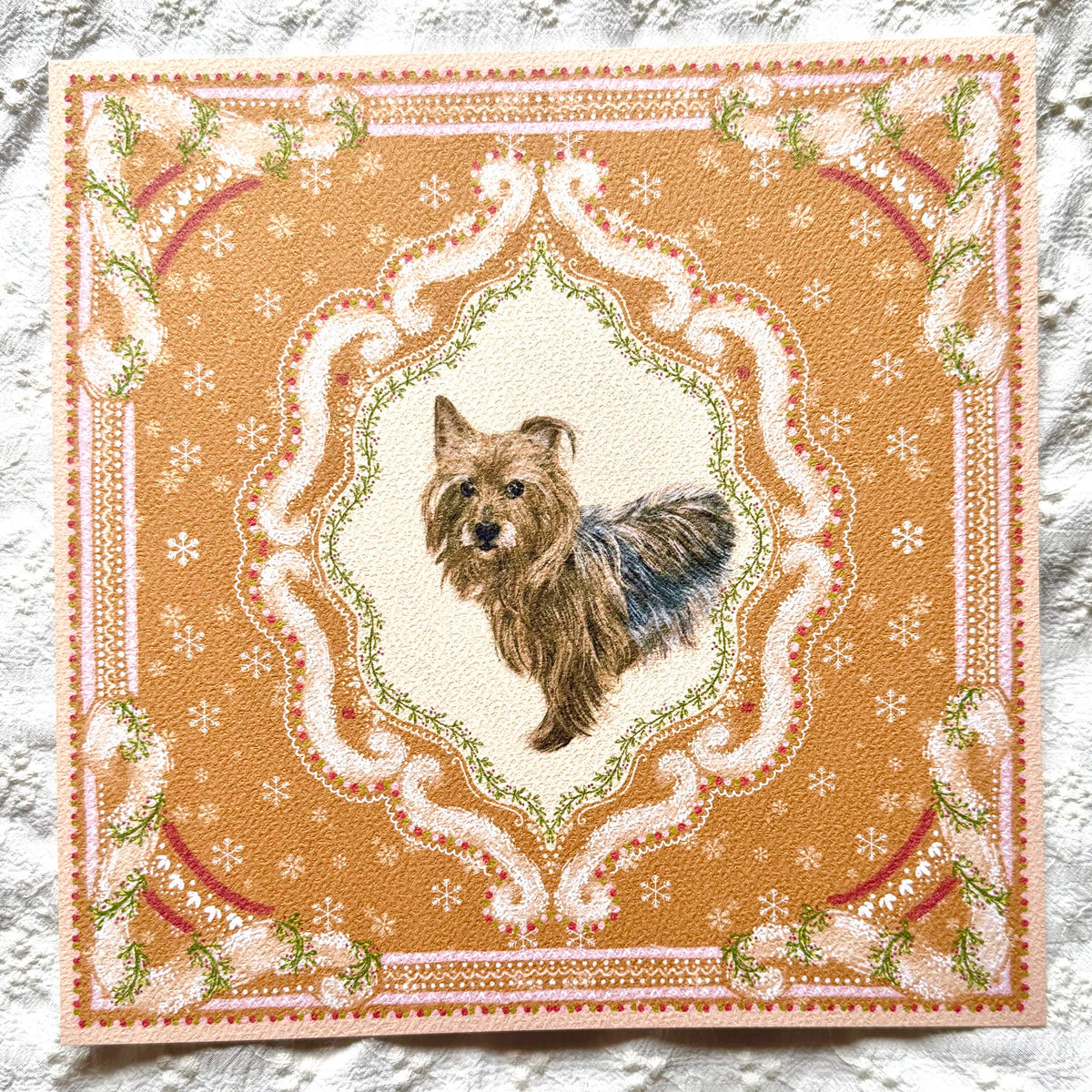 "Gingerbread Cookie" Blue & Tan Yorkshire Terrier Christmas Art Print