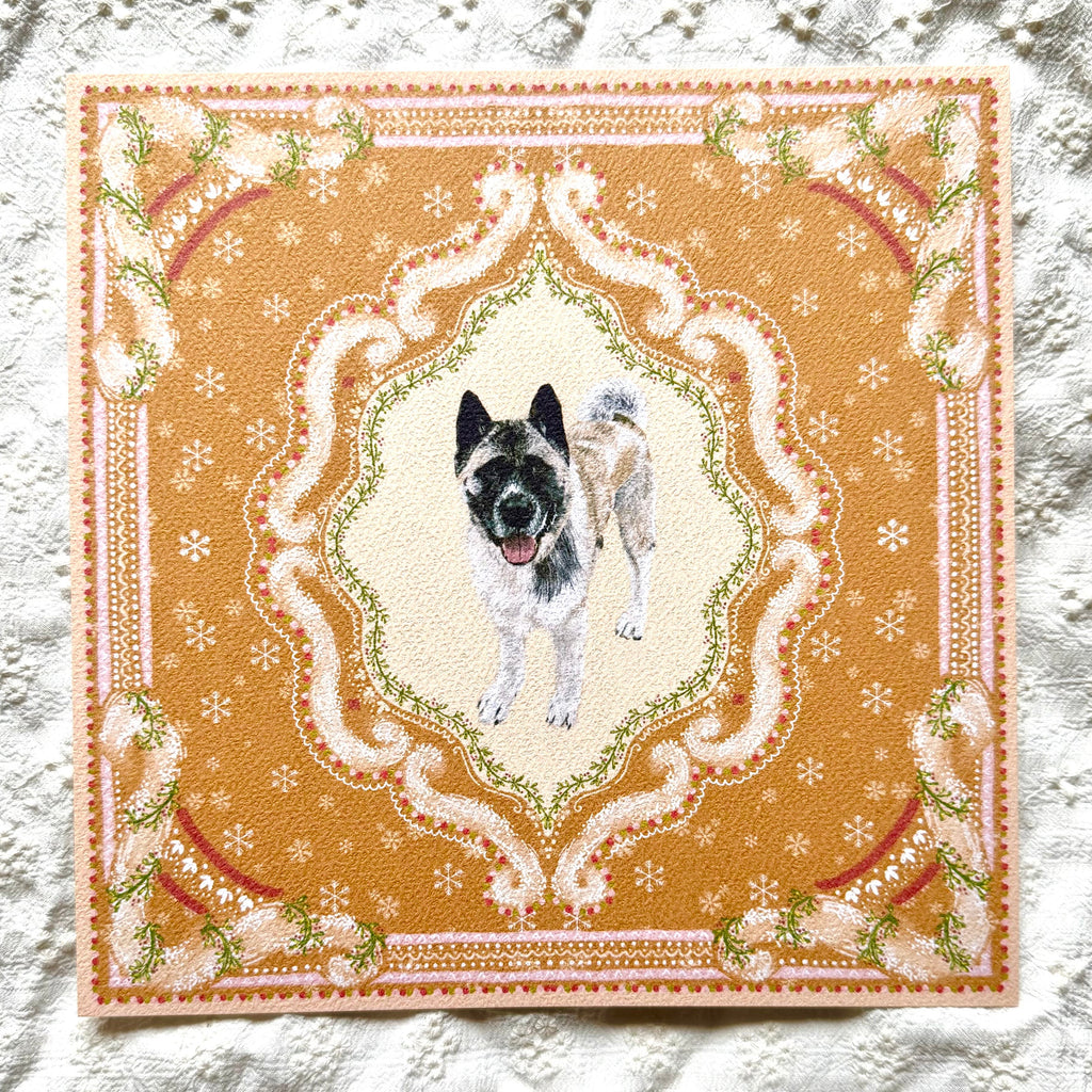 "Gingerbread Cookie" Silver & White (with Black Mask) American Akita Christmas Art Print