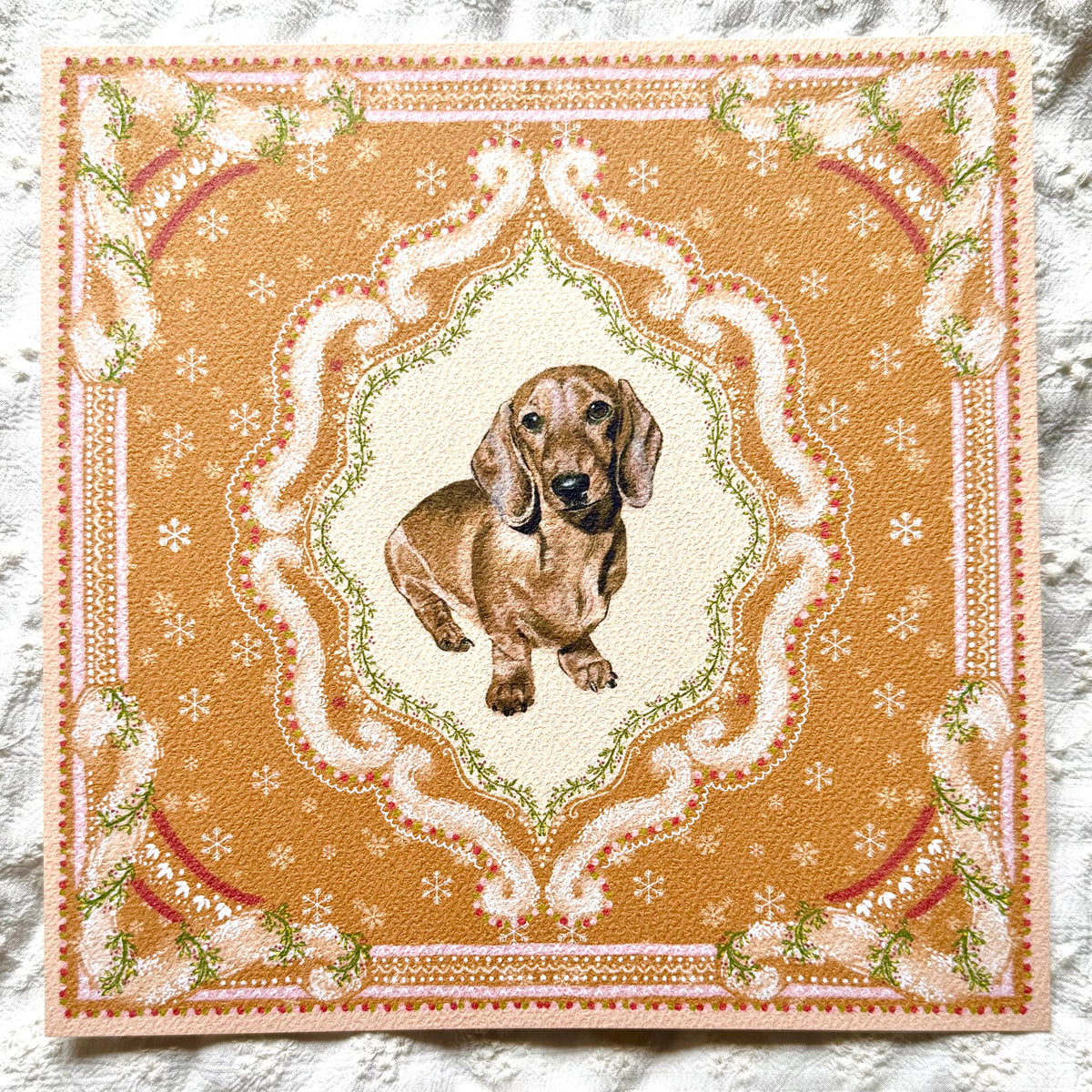 "Gingerbread Cookie" Red Smooth-Haired Dachshund Christmas Art Print