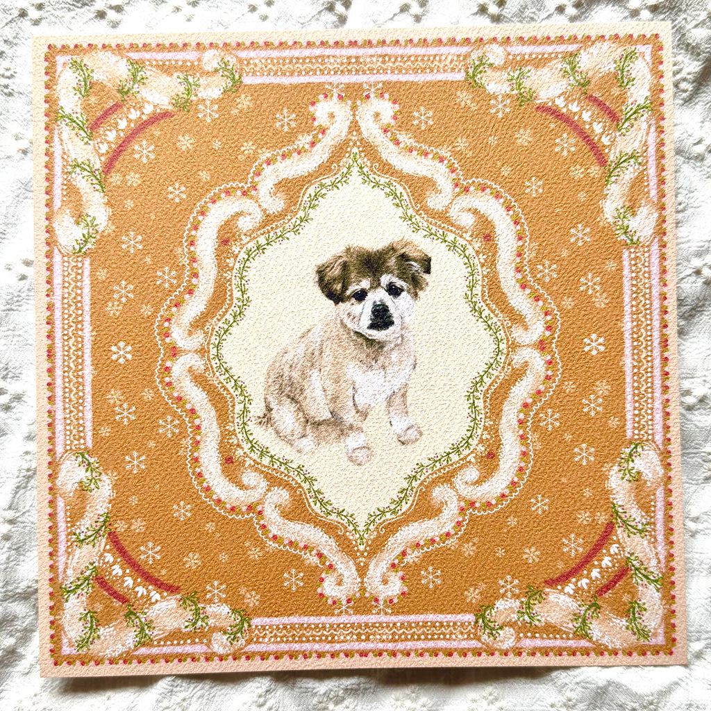 "Gingerbread Cookie" Cream & Tan Shiranian (Pomeranian x Shih Tzu) Christmas Art Print