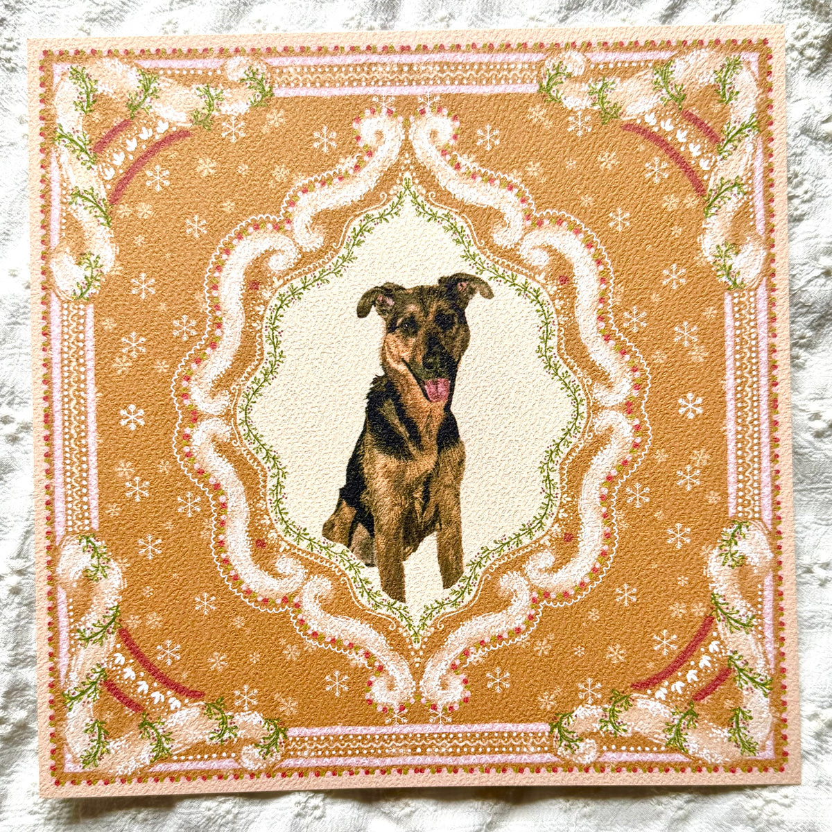 "Gingerbread Cookie" Black & Tan German Shepherd Mix Christmas Art Print
