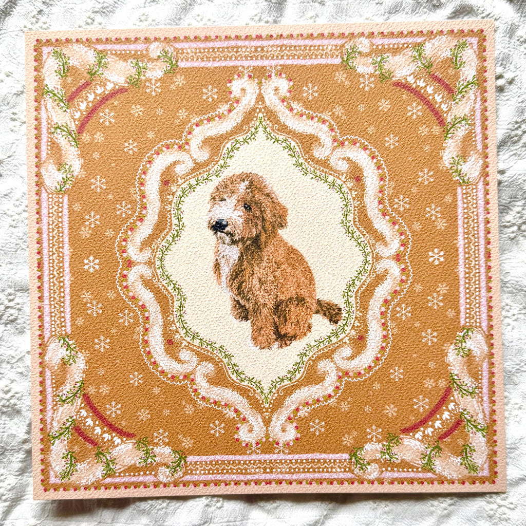 "Gingerbread Cookie" Apricot & White Goldendoodle Christmas Art Print