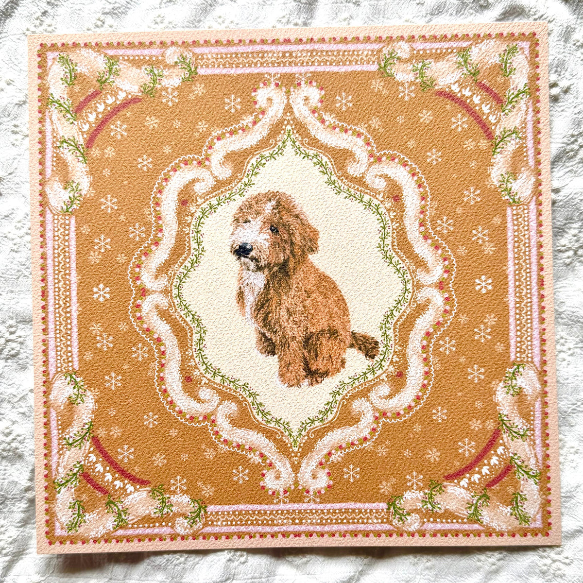 "Gingerbread Cookie" Apricot & White Goldendoodle Christmas Art Print