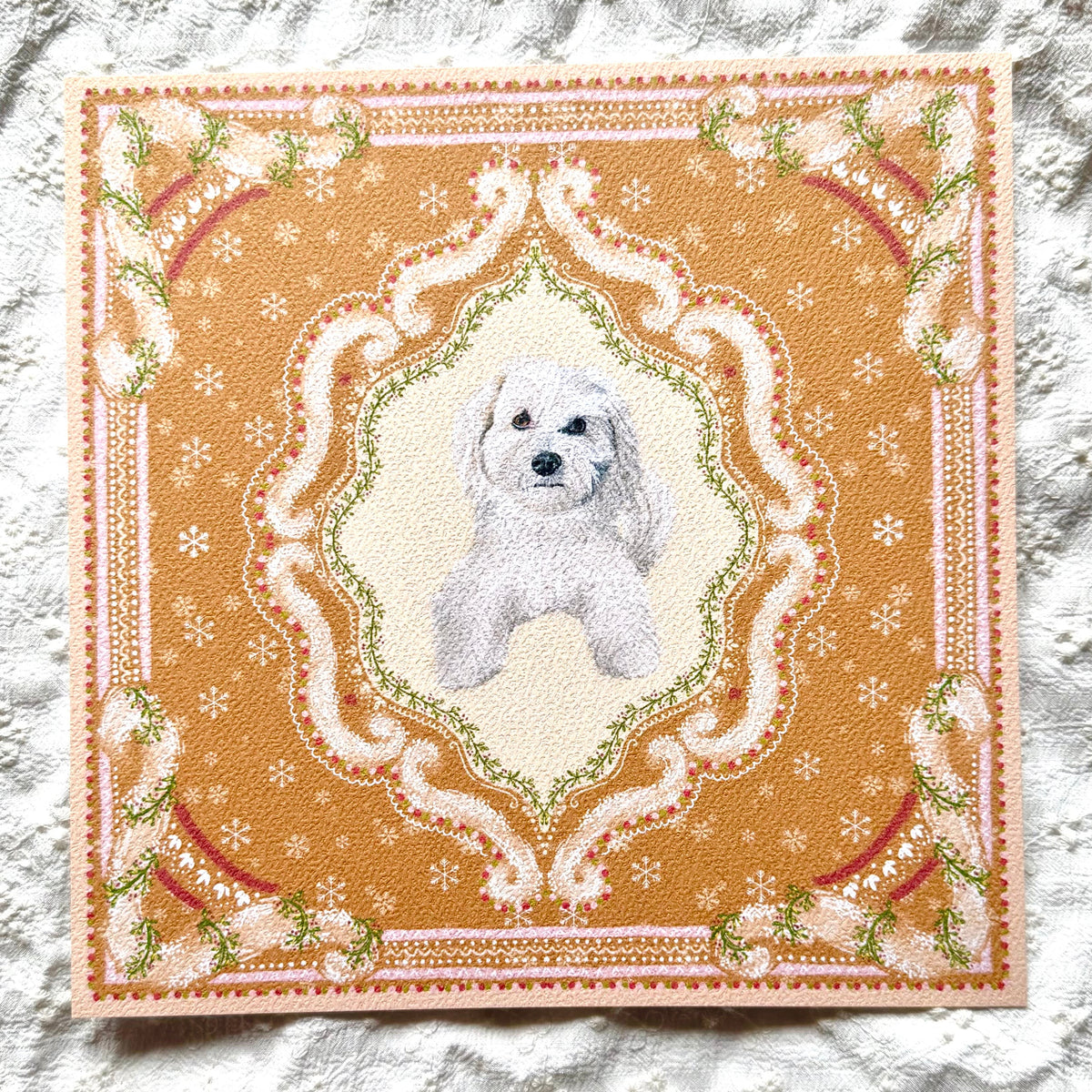 "Gingerbread Cookie" Cream Maltipoo (Maltese x Poodle Mix) Christmas Art Print