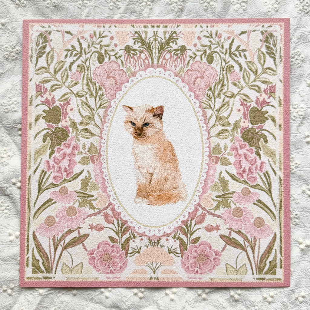 "Rosalie Wallpaper" Cream & Ginger Domestic Long-Haired Cat Art Print
