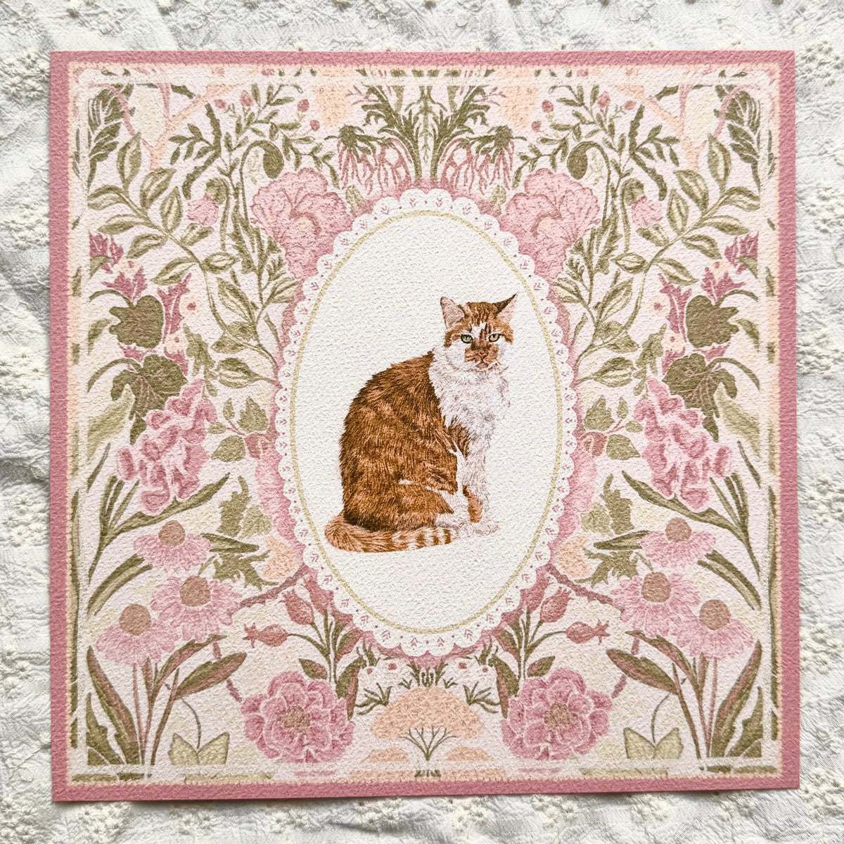 "Rosalie Wallpaper" Ginger & White Tabby Domestic Long-haired Cat Art Print
