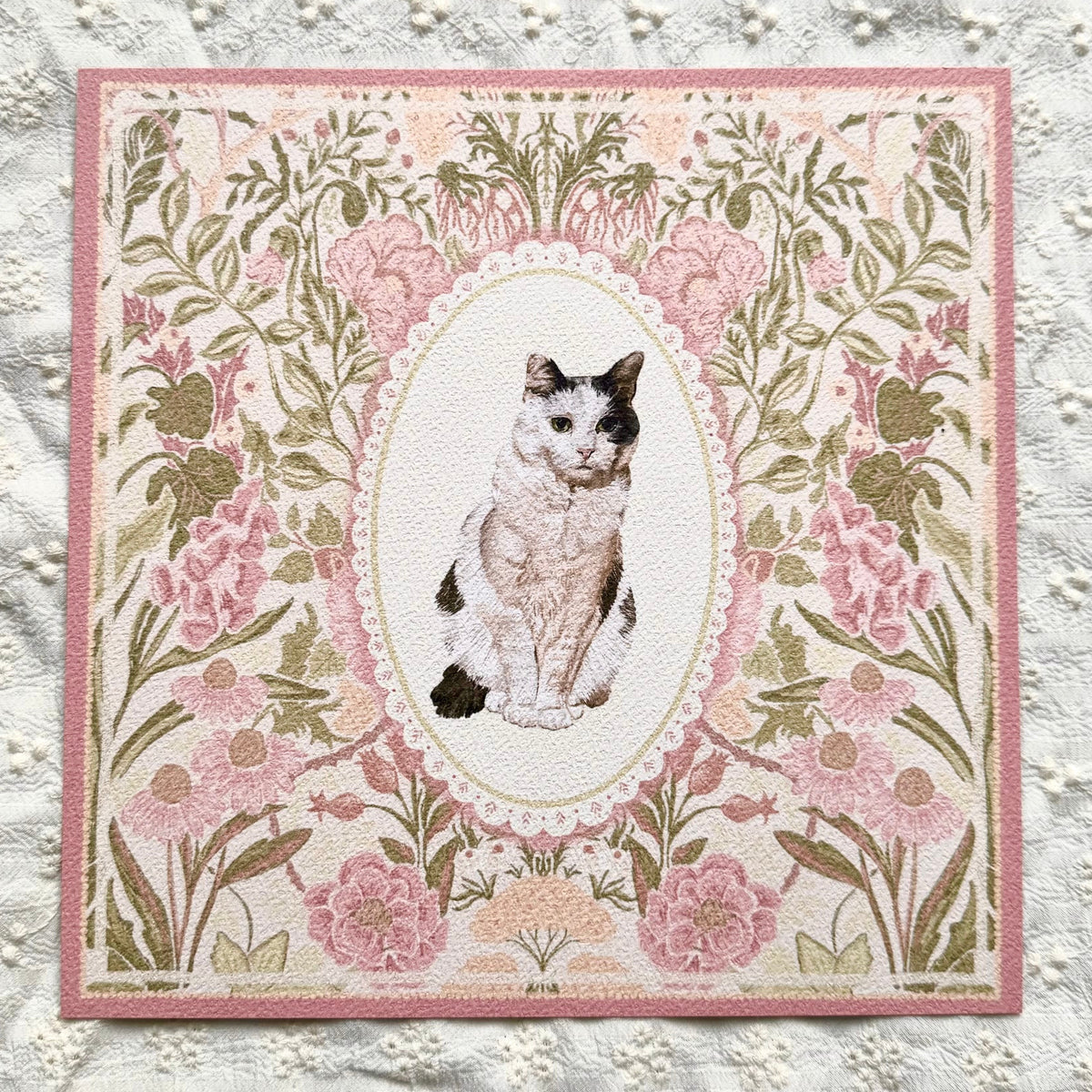"Rosalie Wallpaper" Grey & White Bicolour Domestic Shorthair Cat Art Print