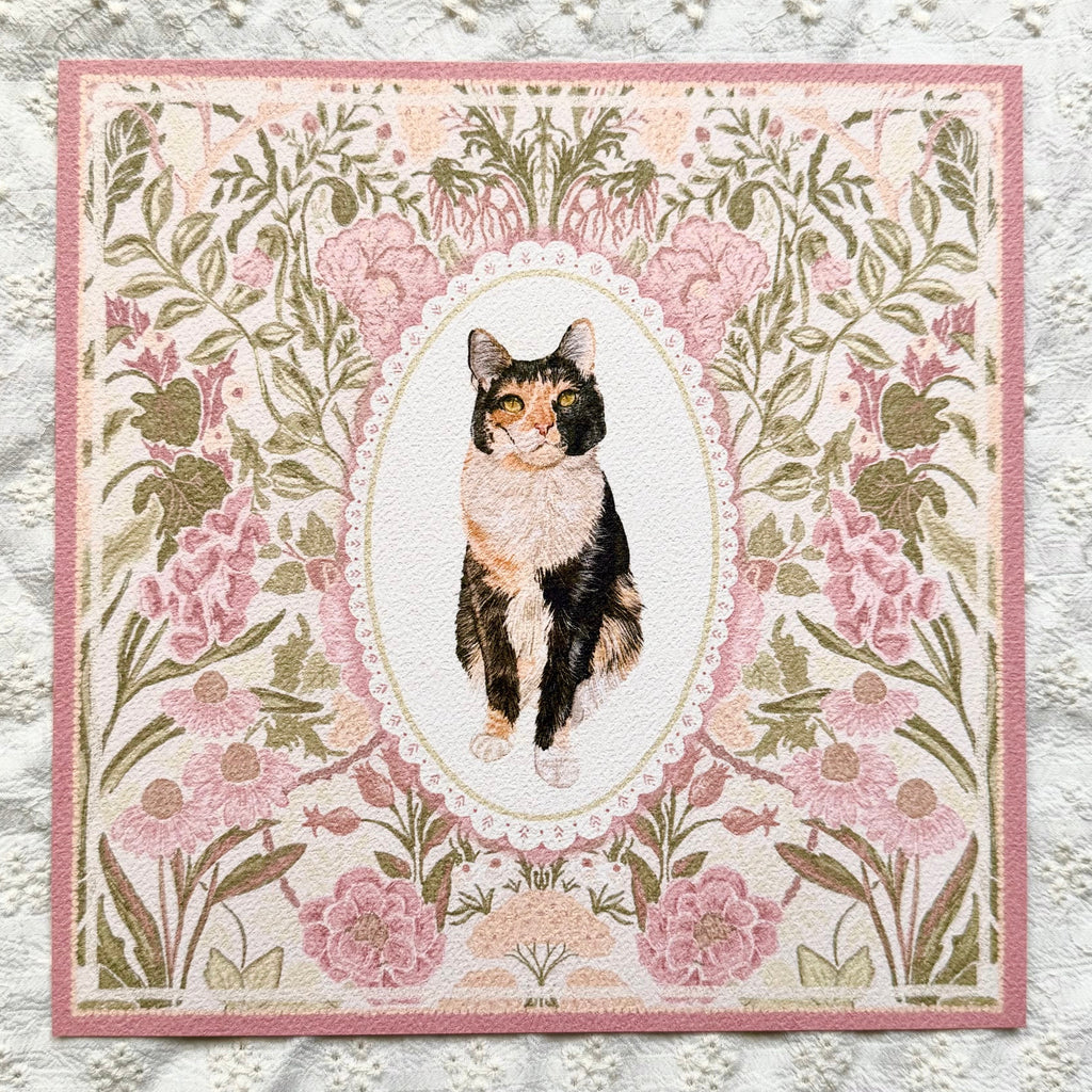 "Rosalie Wallpaper" Black, White & Orange Calico Domestic Shorthair Cat #2 Art Print