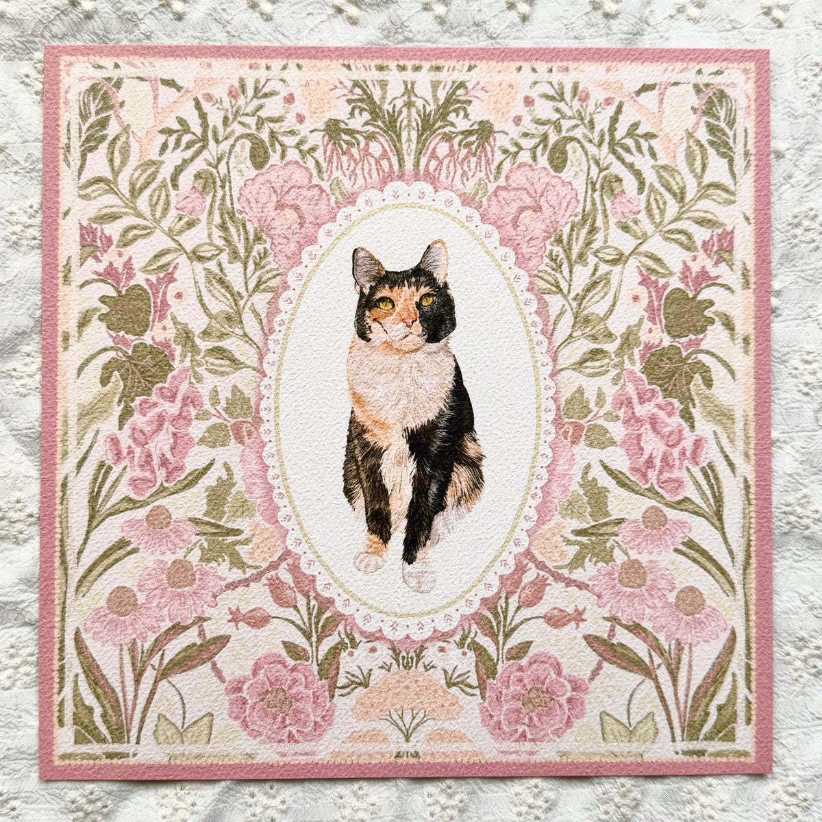 "Rosalie Wallpaper" Black, White & Orange Calico Domestic Shorthair Cat #2 Art Print