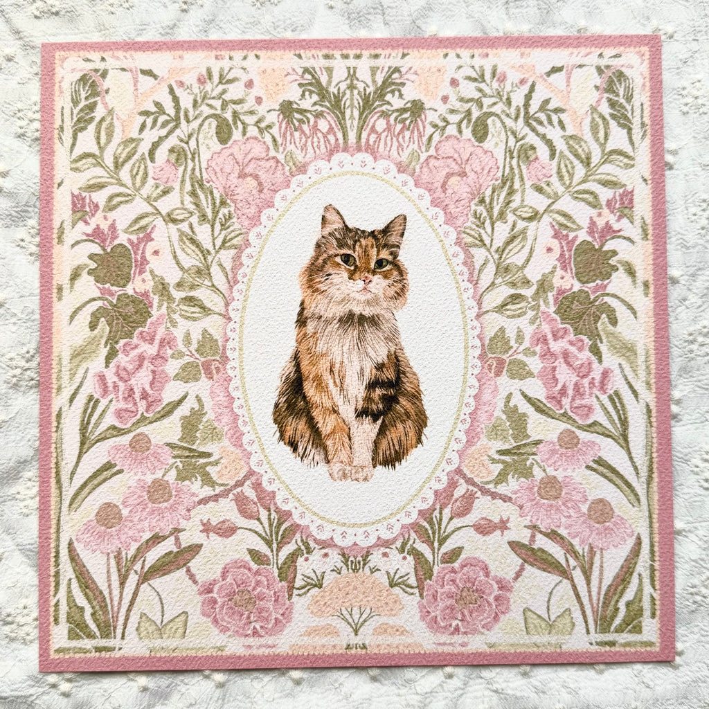 "Rosalie Wallpaper" Brown Tabby & White Domestic Long-Haired Cat Art Print