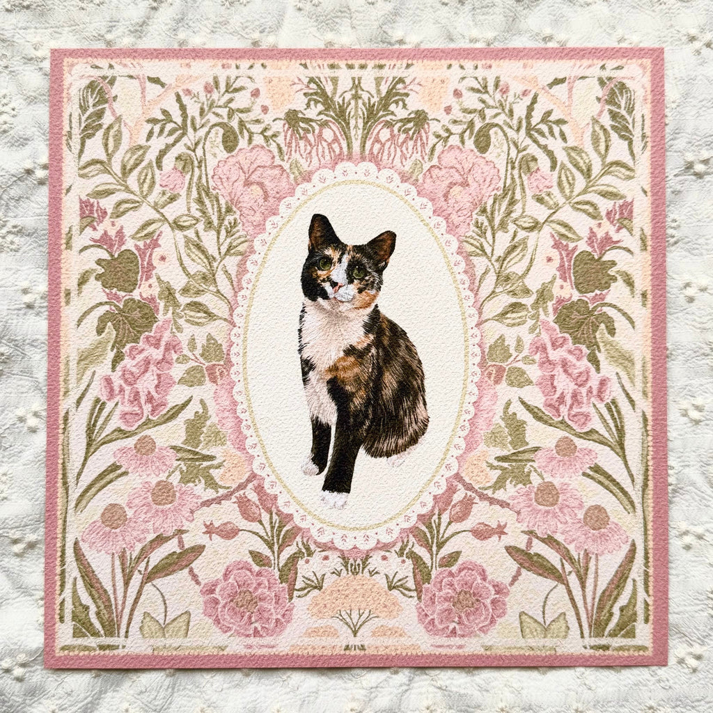 "Rosalie Wallpaper" Black, White & Orange Calico Domestic Shorthair Cat Art Print