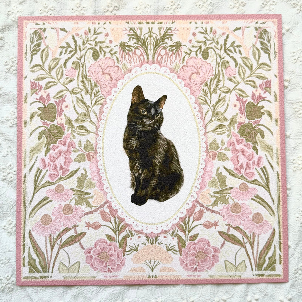 "Rosalie Wallpaper" Black Domestic Shorthair Cat Art Print