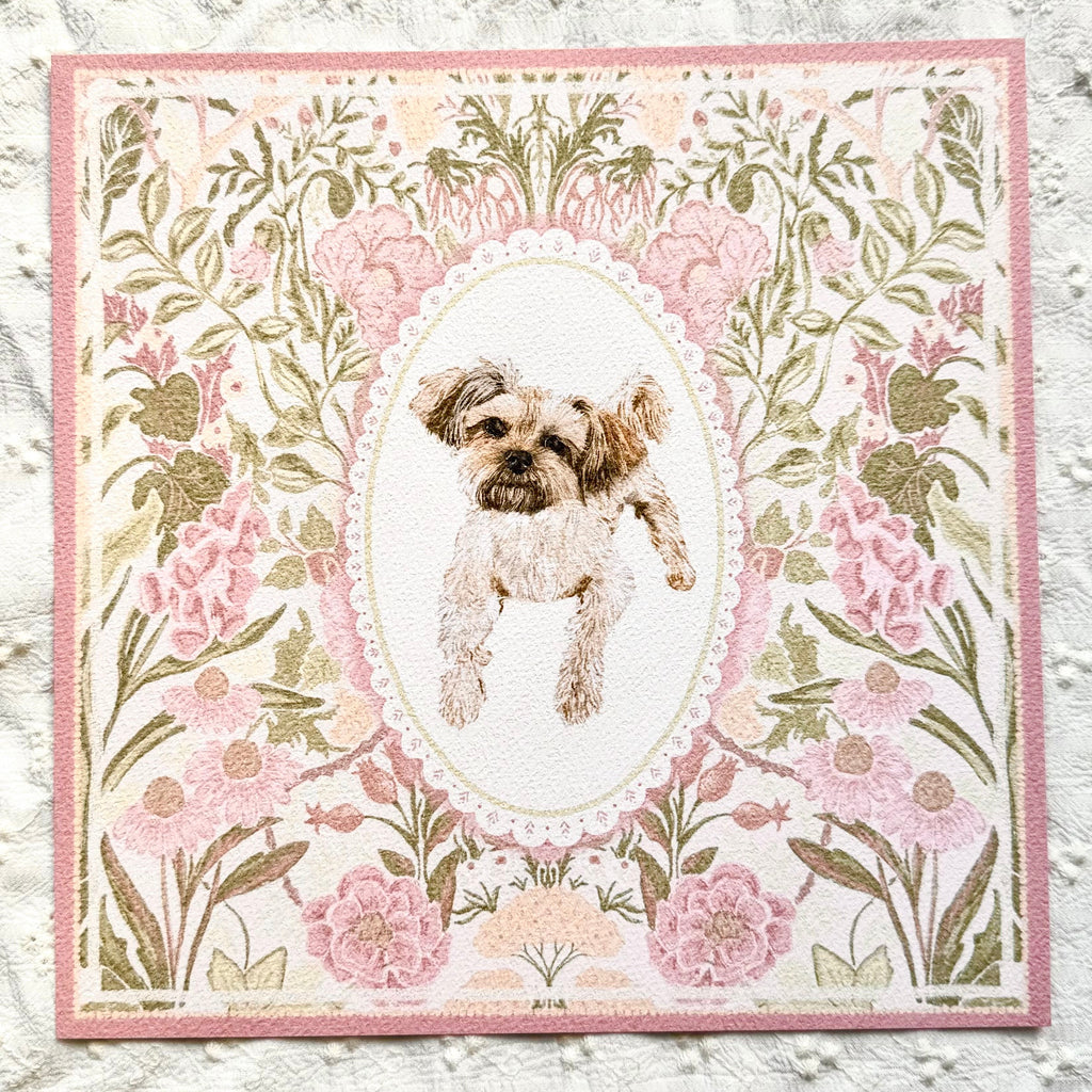 "Rosalie Wallpaper" Golden & Cream Yorkshire Terrier Mix Art Print