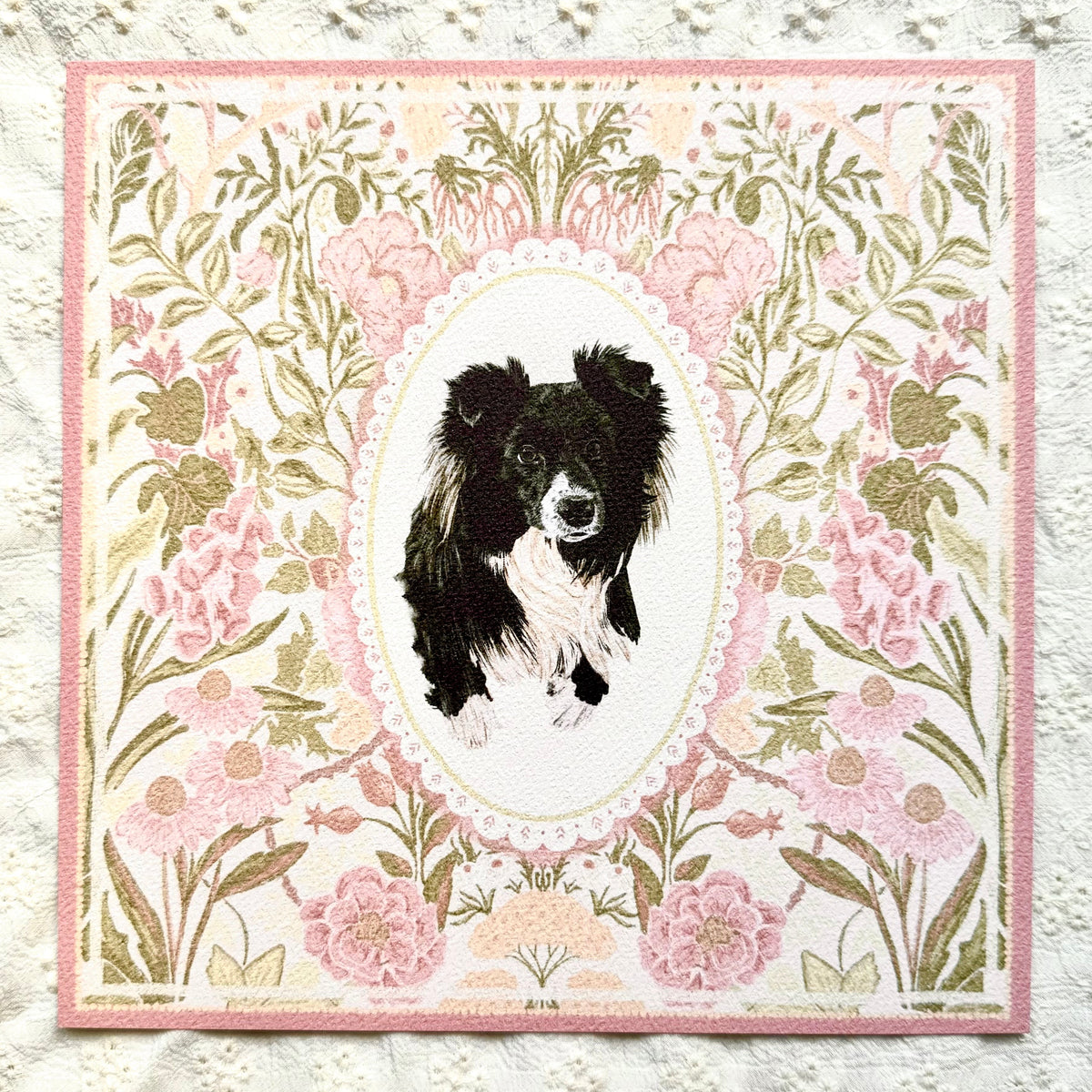 "Rosalie Wallpaper" Black & White Border Collie Art Print