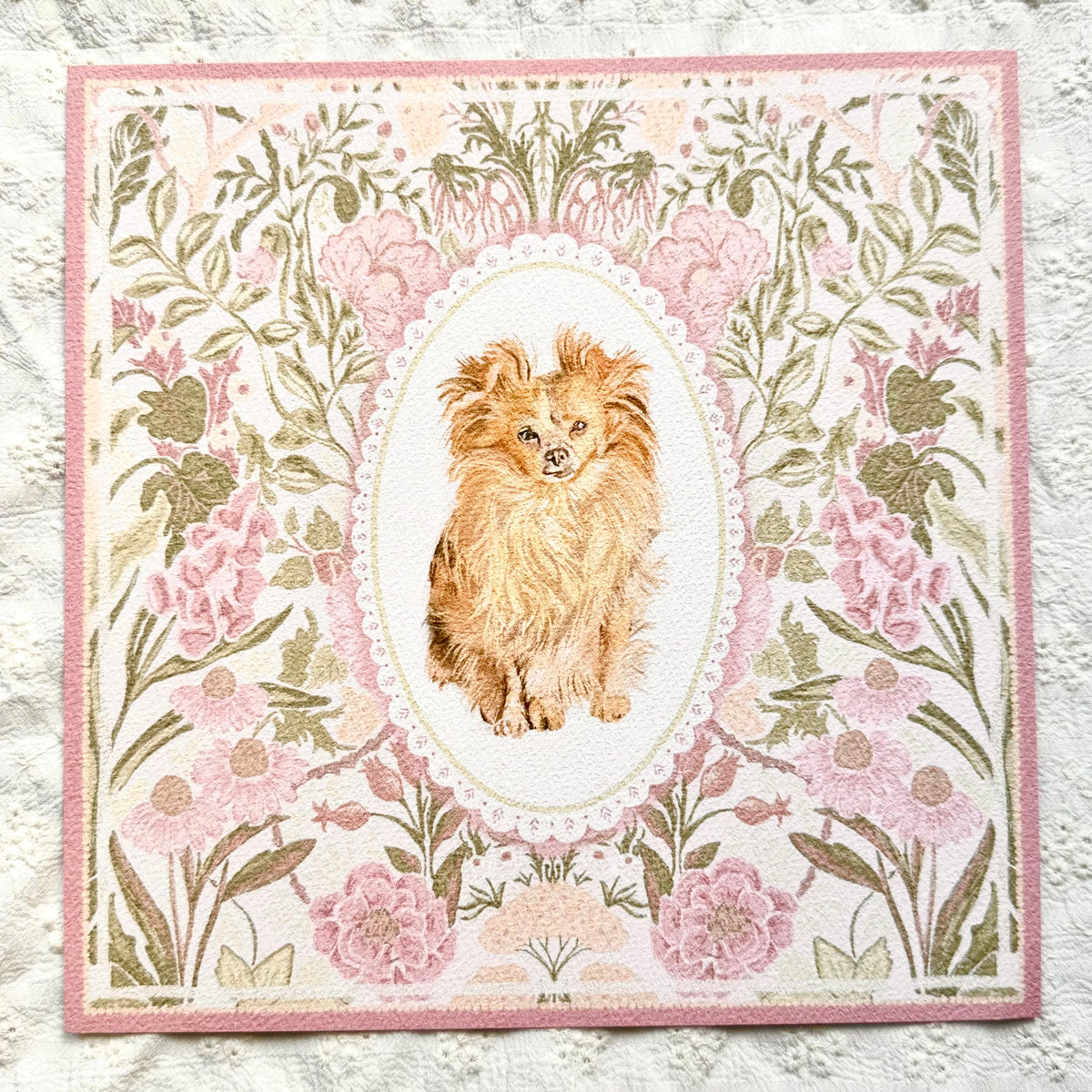 "Rosalie Wallpaper" Cream Long-Haired Chihuahua Art Print