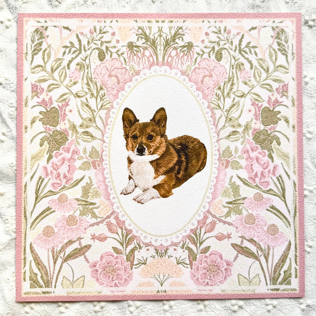 "Rosalie Wallpaper" Red & White Pembroke Welsh Corgi Art Print