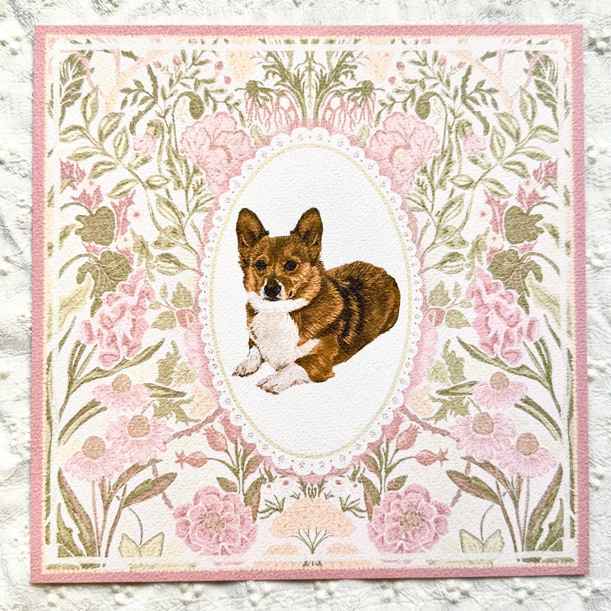 "Rosalie Wallpaper" Red & White Pembroke Welsh Corgi Art Print