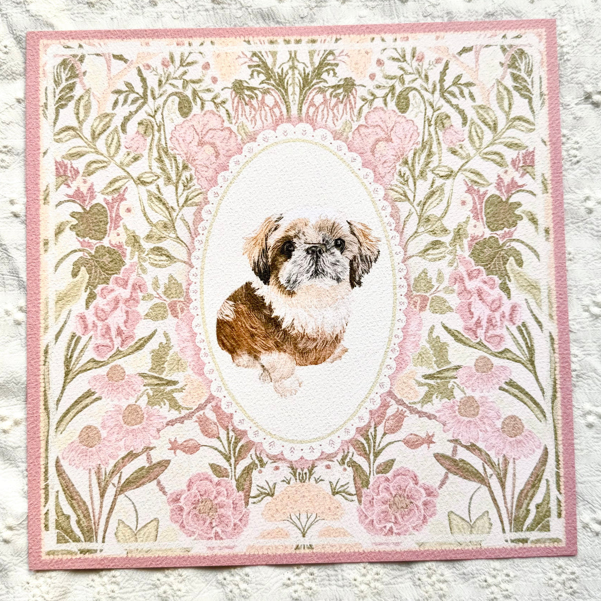 "Rosalie Wallpaper" Gold & White Shih Tzu Art Print