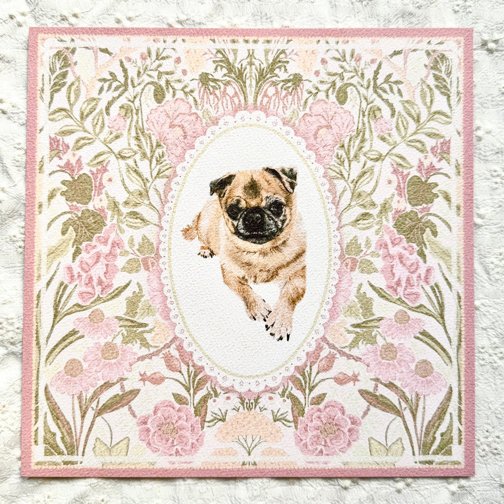 "Rosale Wallpaper" Fawn Pug Art Print