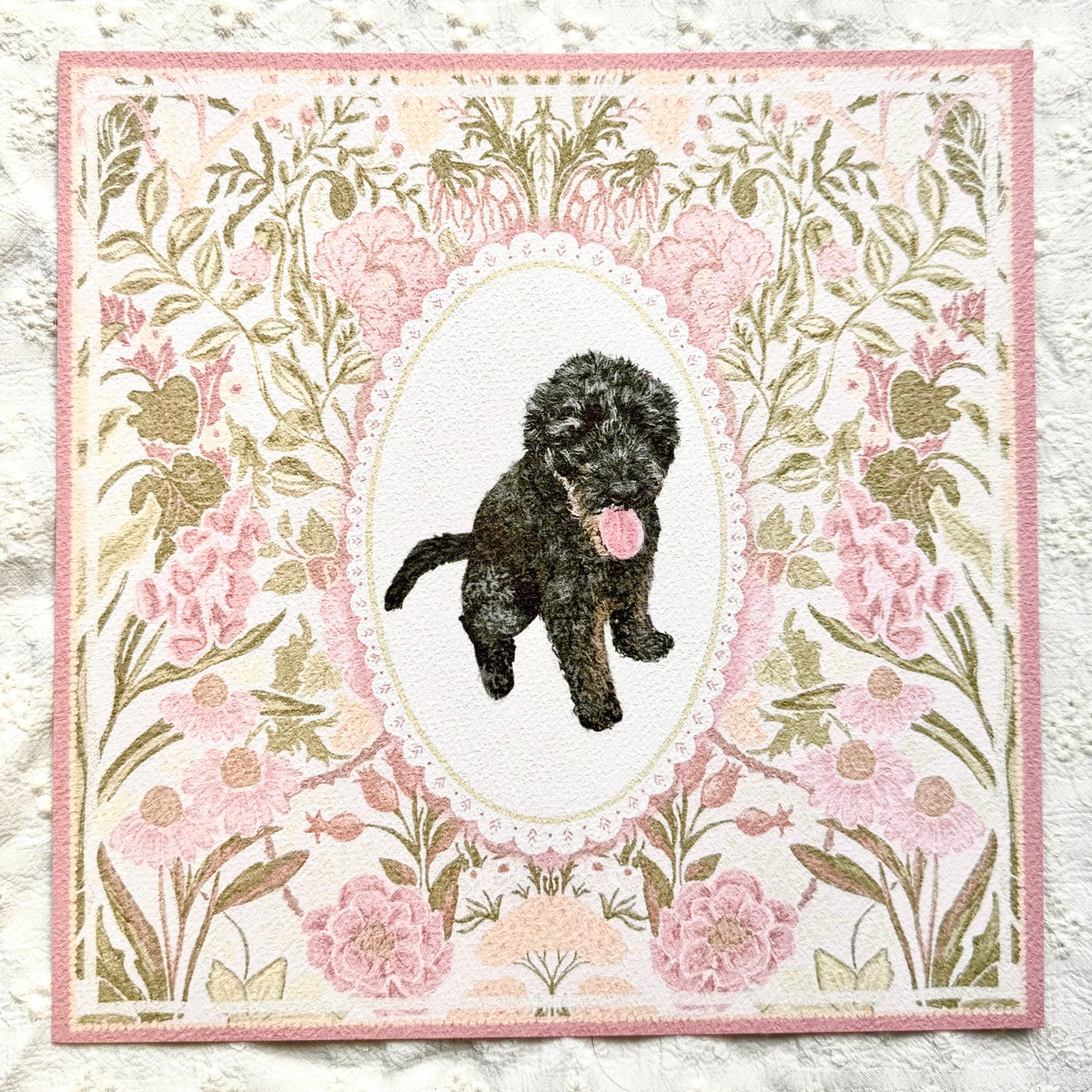 "Rosalie Wallpaper" Black Labradoodle Art Print