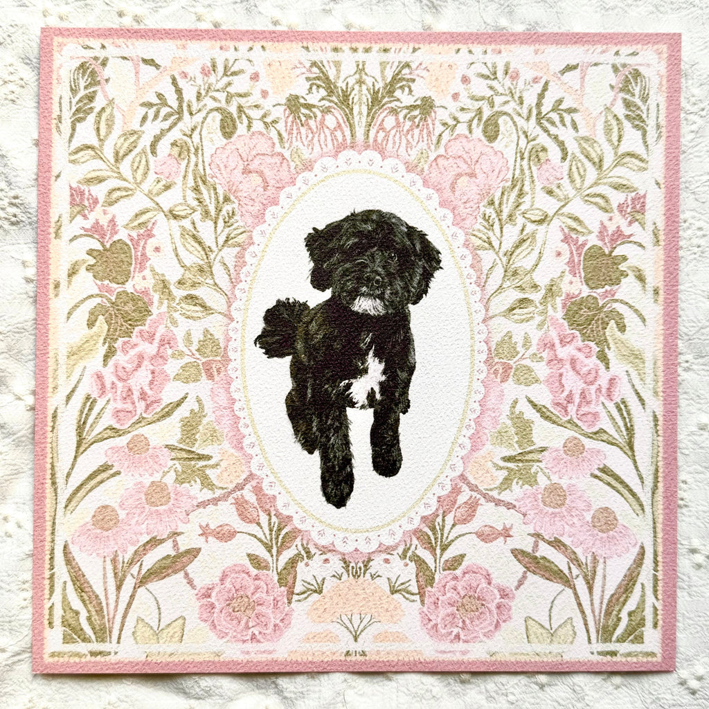 "Rosalie Wallpaper" Black & White Shih-Poo (Shih Tzu x Poodle) Art Print