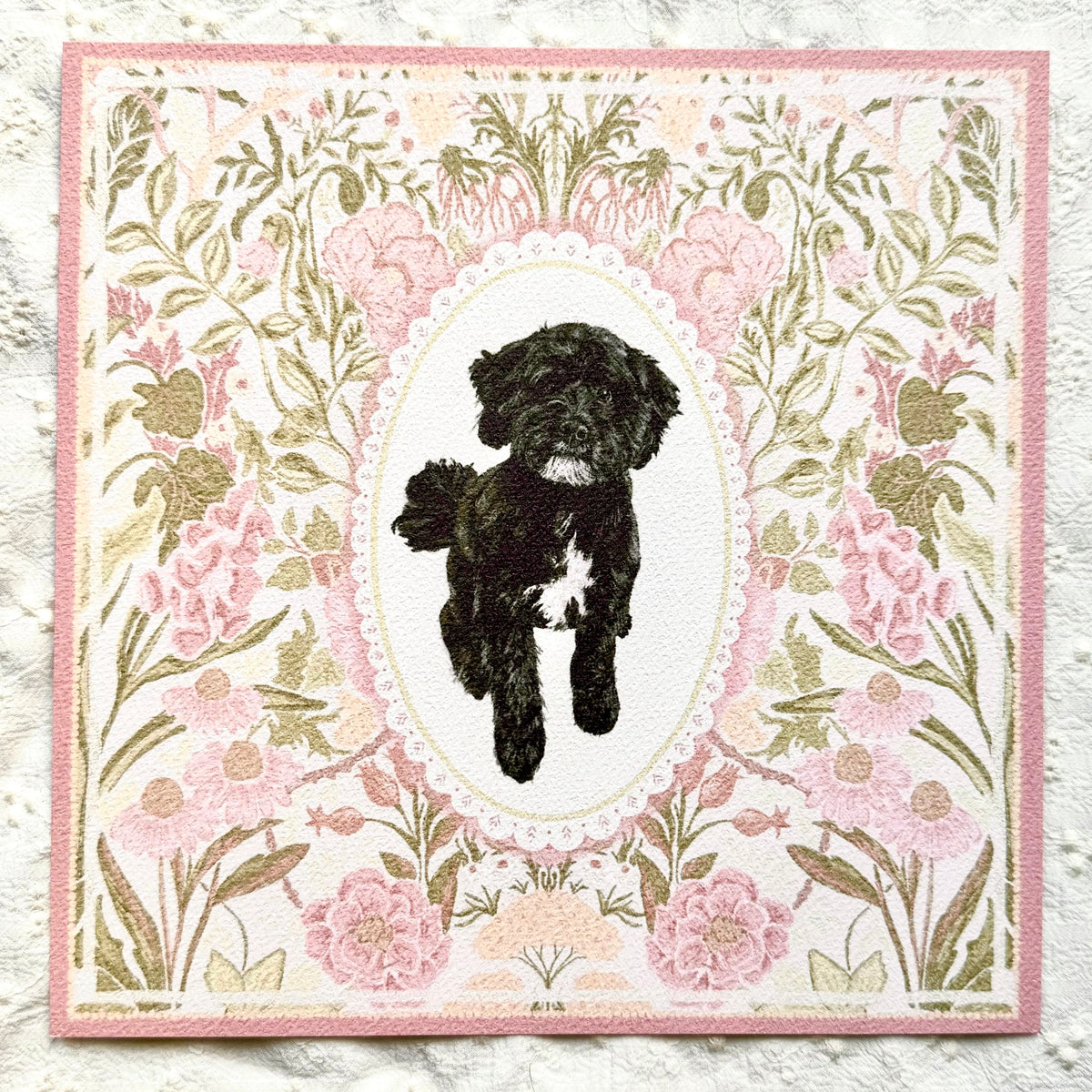 "Rosalie Wallpaper" Black & White Shih-Poo (Shih Tzu x Poodle) Art Print