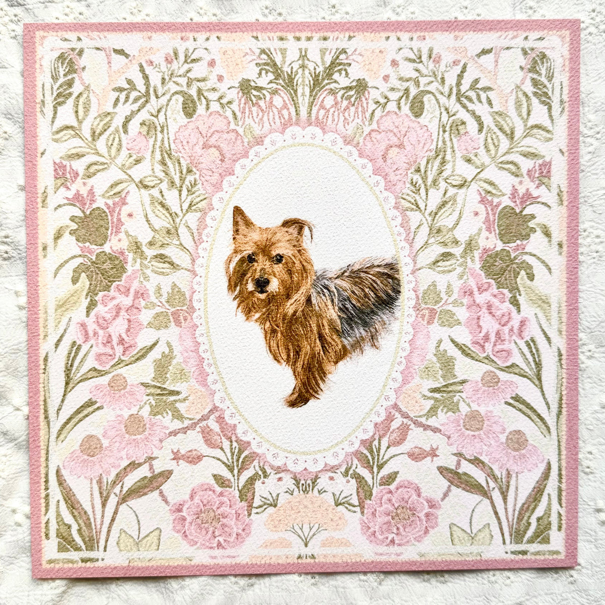 "Rosalie Wallpaper" Blue & Tan Yorkshire Terrier Art Print