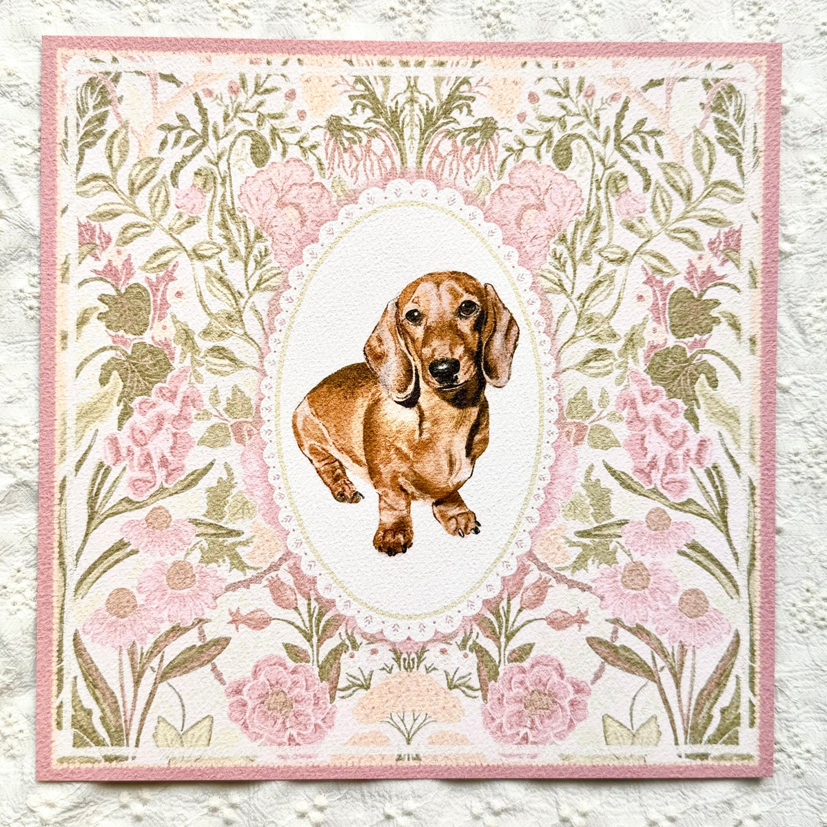 "Rosalie Wallpaper" Red Smooth-Haired Dachshund Art Print