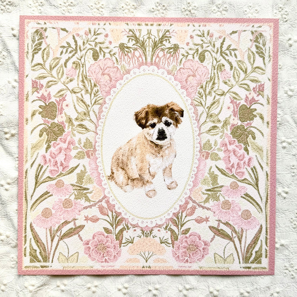"Rosalie Wallpaper" Cream & Tan Shiranian (Pomeranian x Shih Tzu) Art Print
