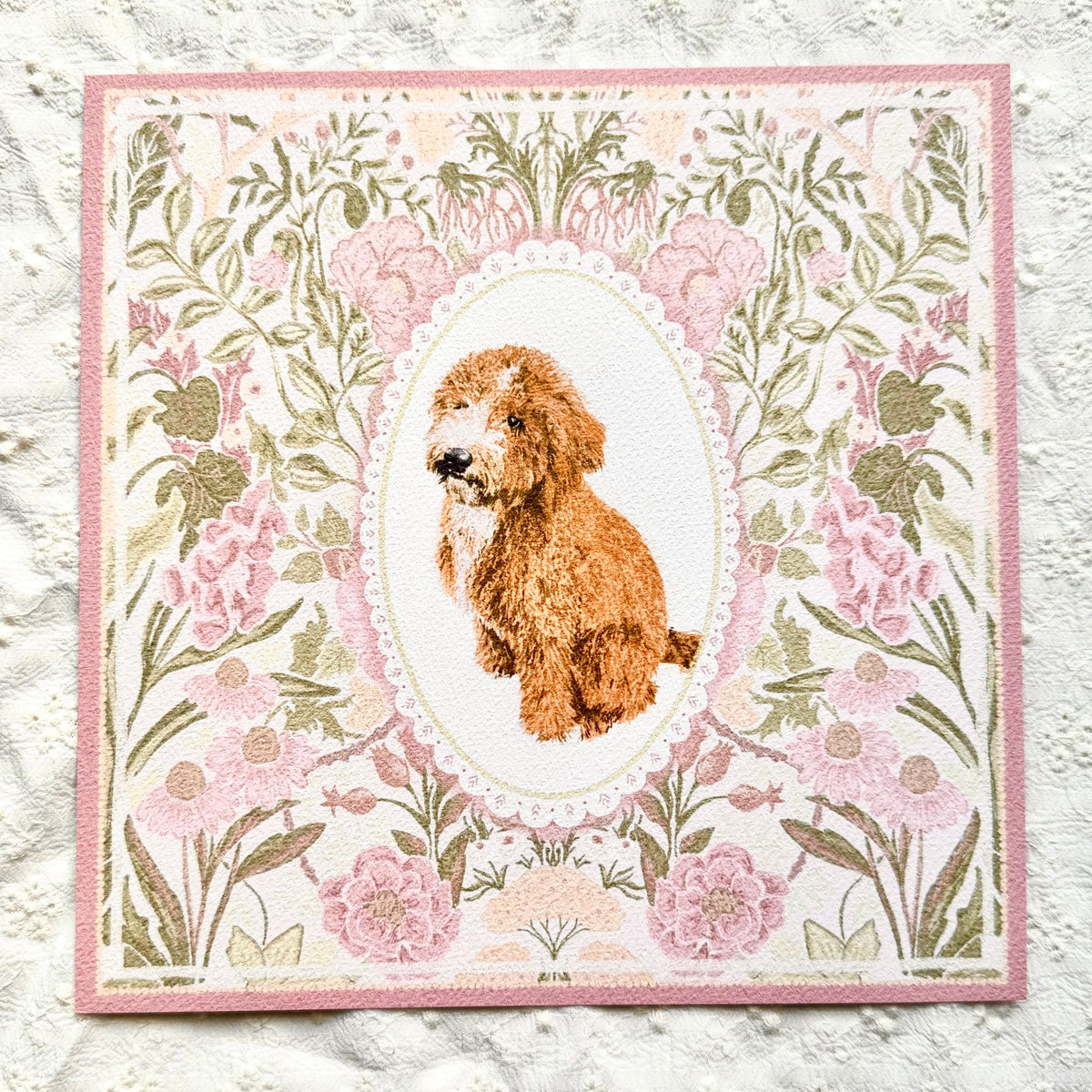 "Rosalie Wallpaper" Apricot & White Goldendoodle Art Print