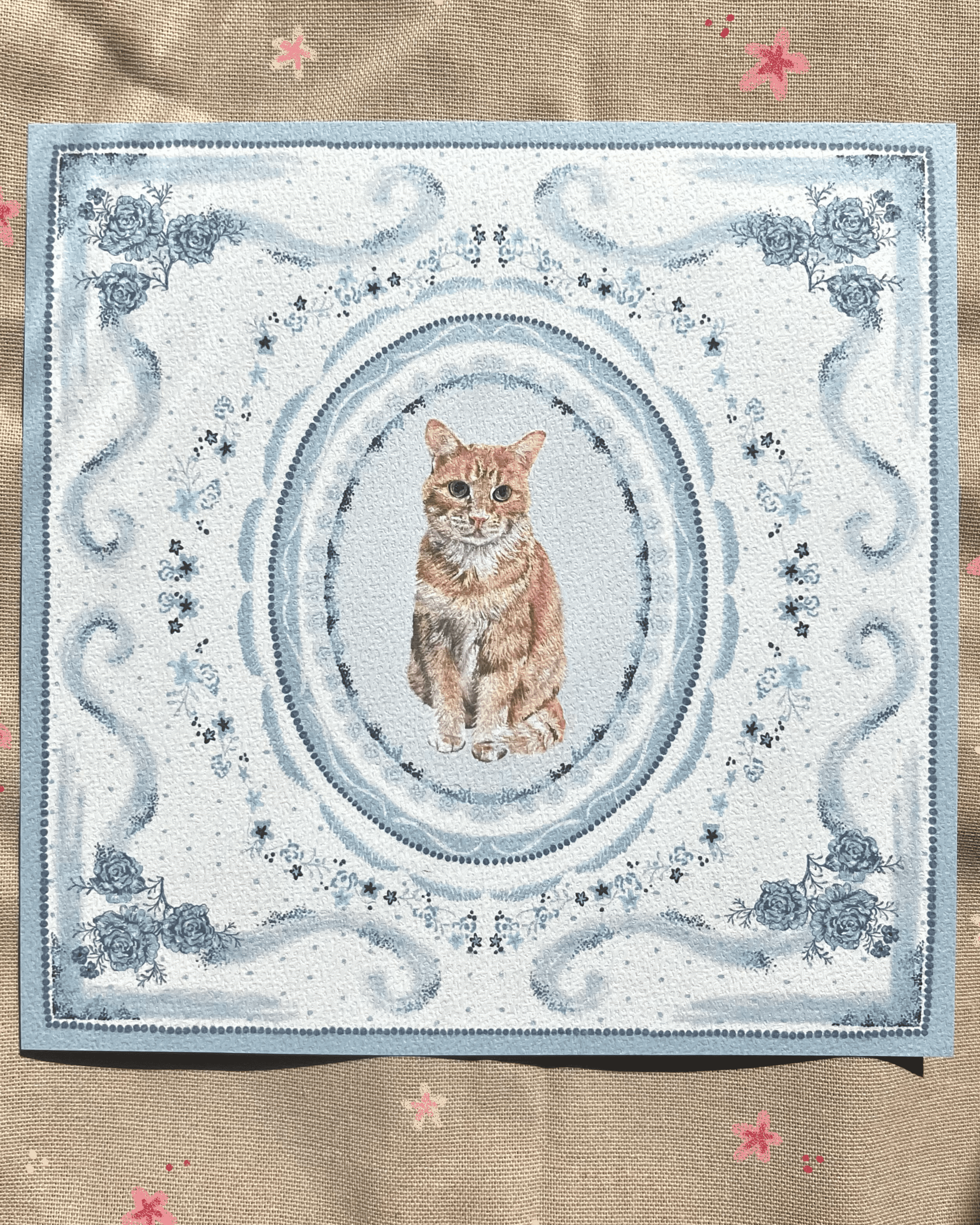 "Azure Porcelain" Orange Tabby Cat Art Print