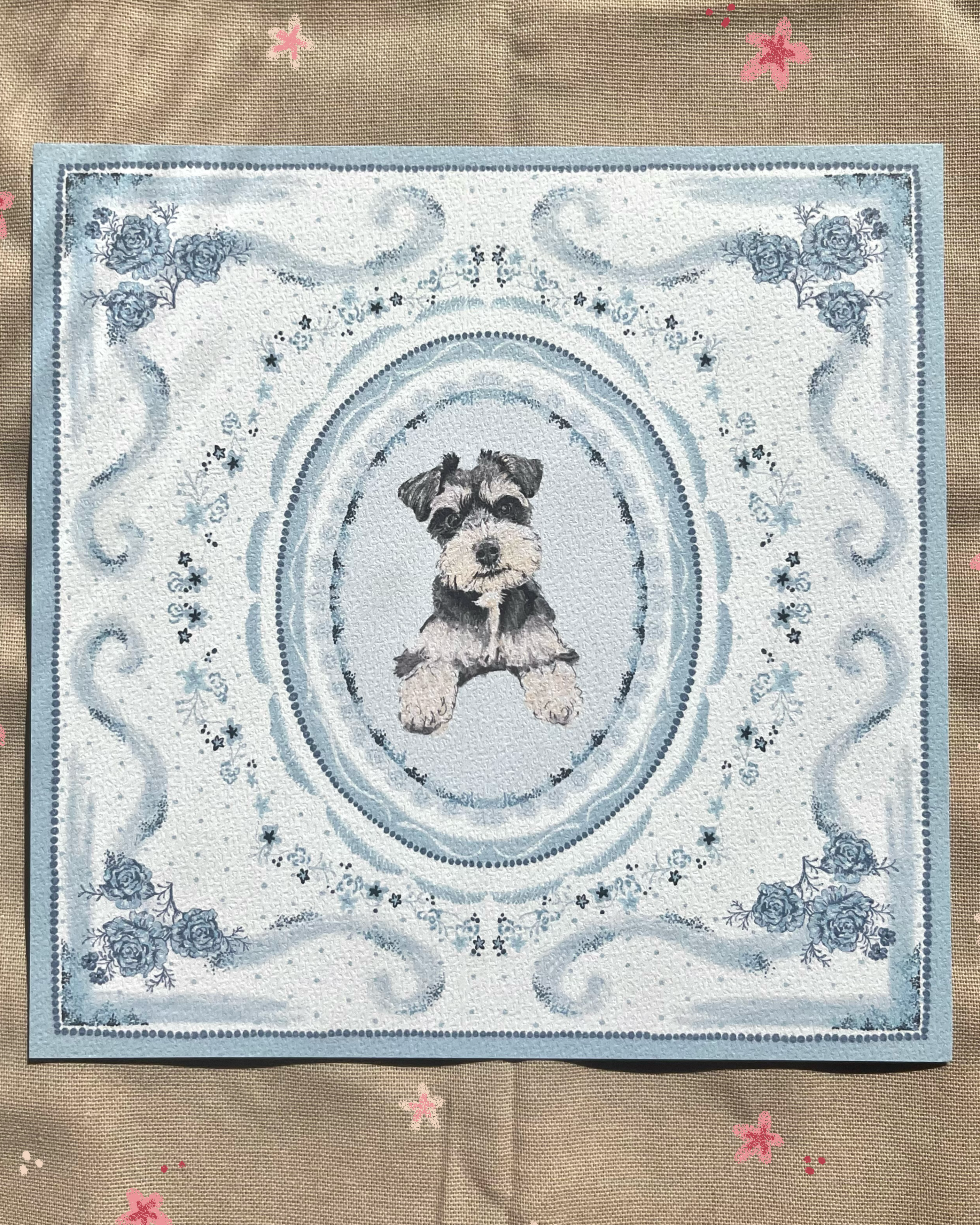 "Azure Porcelain" Miniature Salt & Pepper Schnauzer Art Print