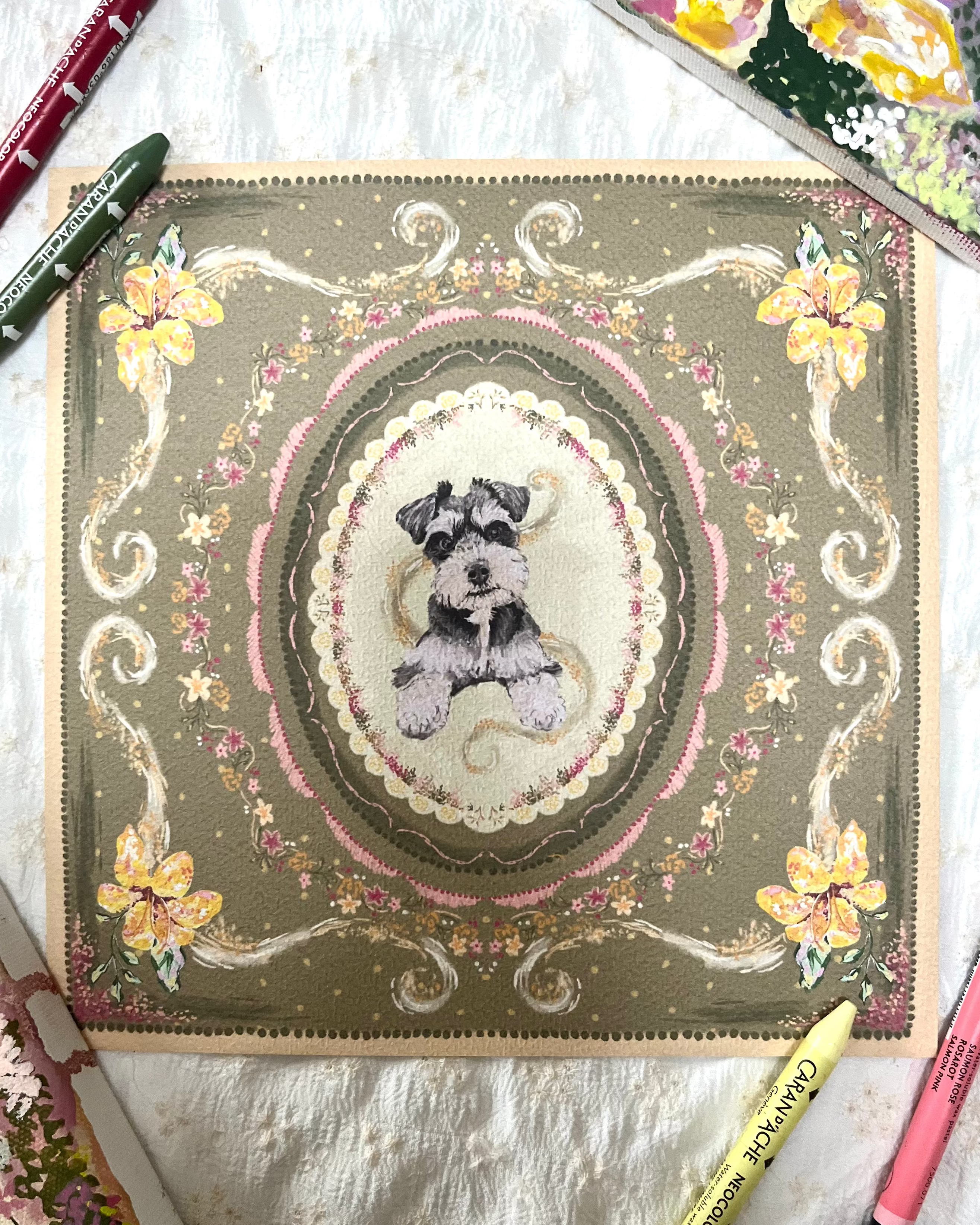 "Golden Reverie" Hand-Illustrated Personalised Pet Portrait Print