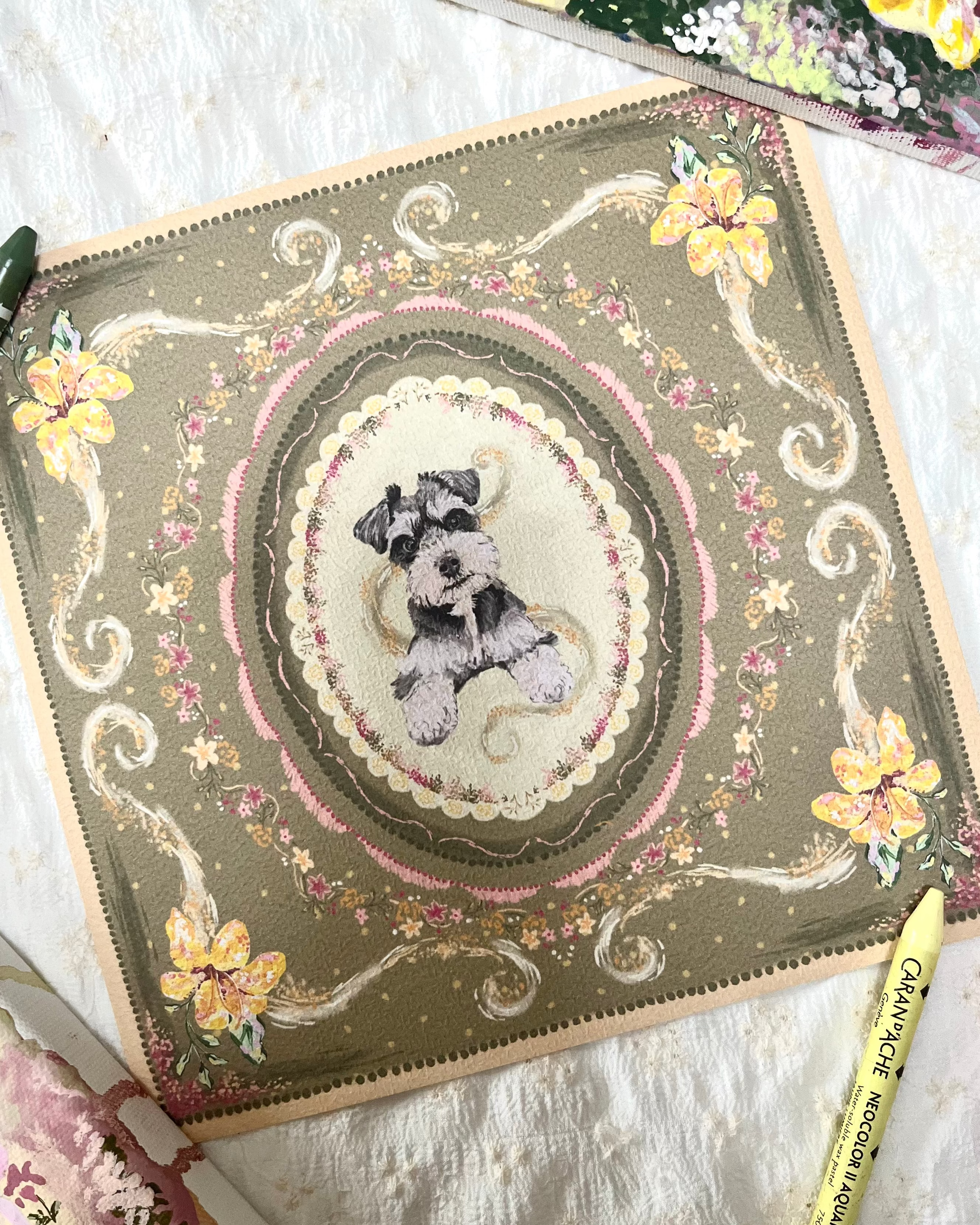 "Golden Reverie" Hand-Illustrated Personalised Pet Portrait Print