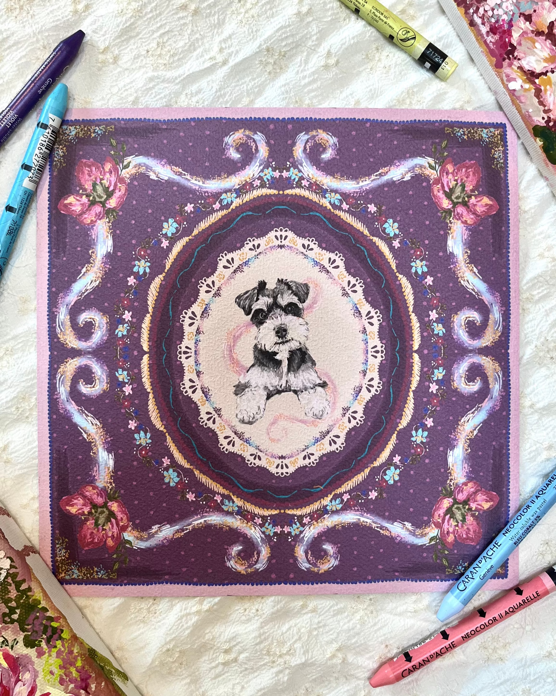 "Amethyst Reverie" Hand-Illustrated Personalised Pet Portrait Print