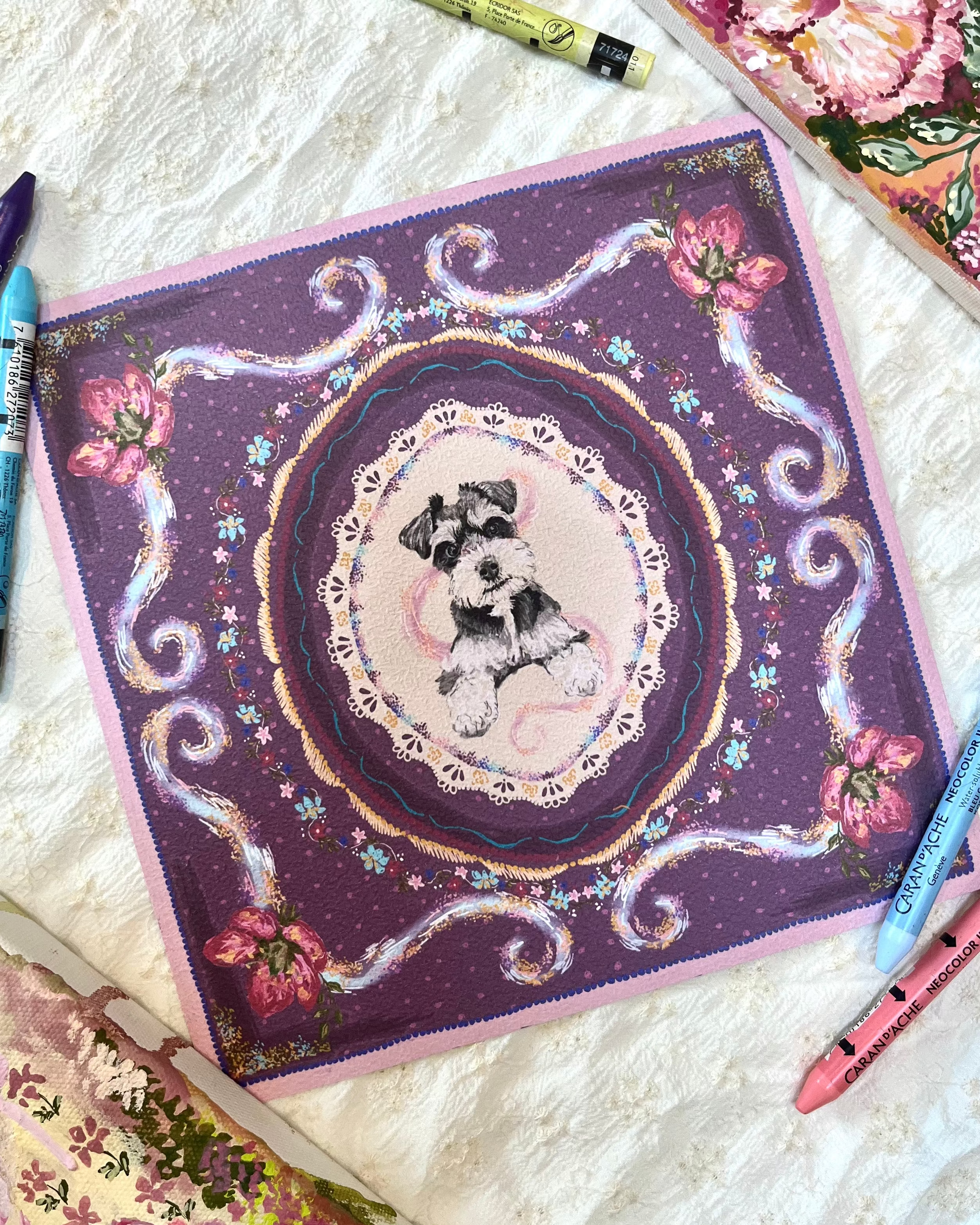 "Amethyst Reverie" Hand-Illustrated Personalised Pet Portrait Print