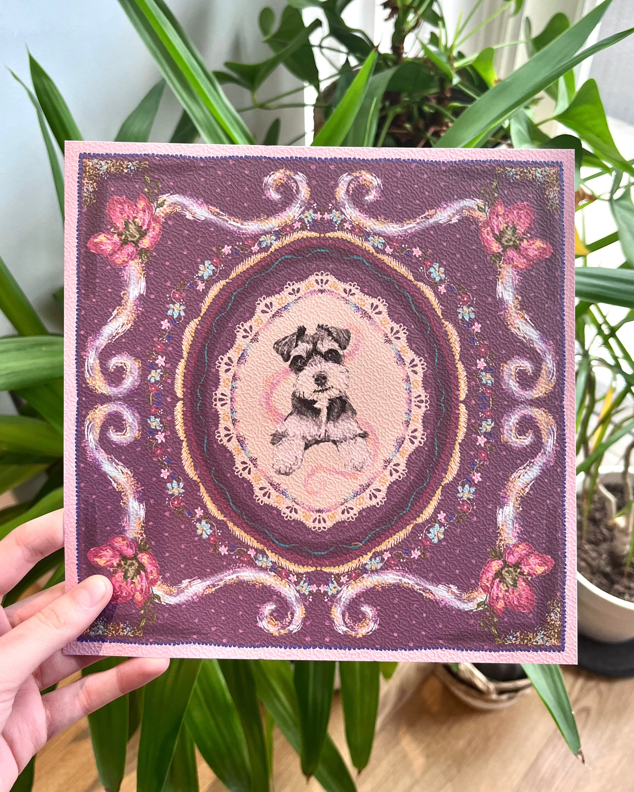 "Amethyst Reverie" Hand-Illustrated Personalised Pet Portrait Print