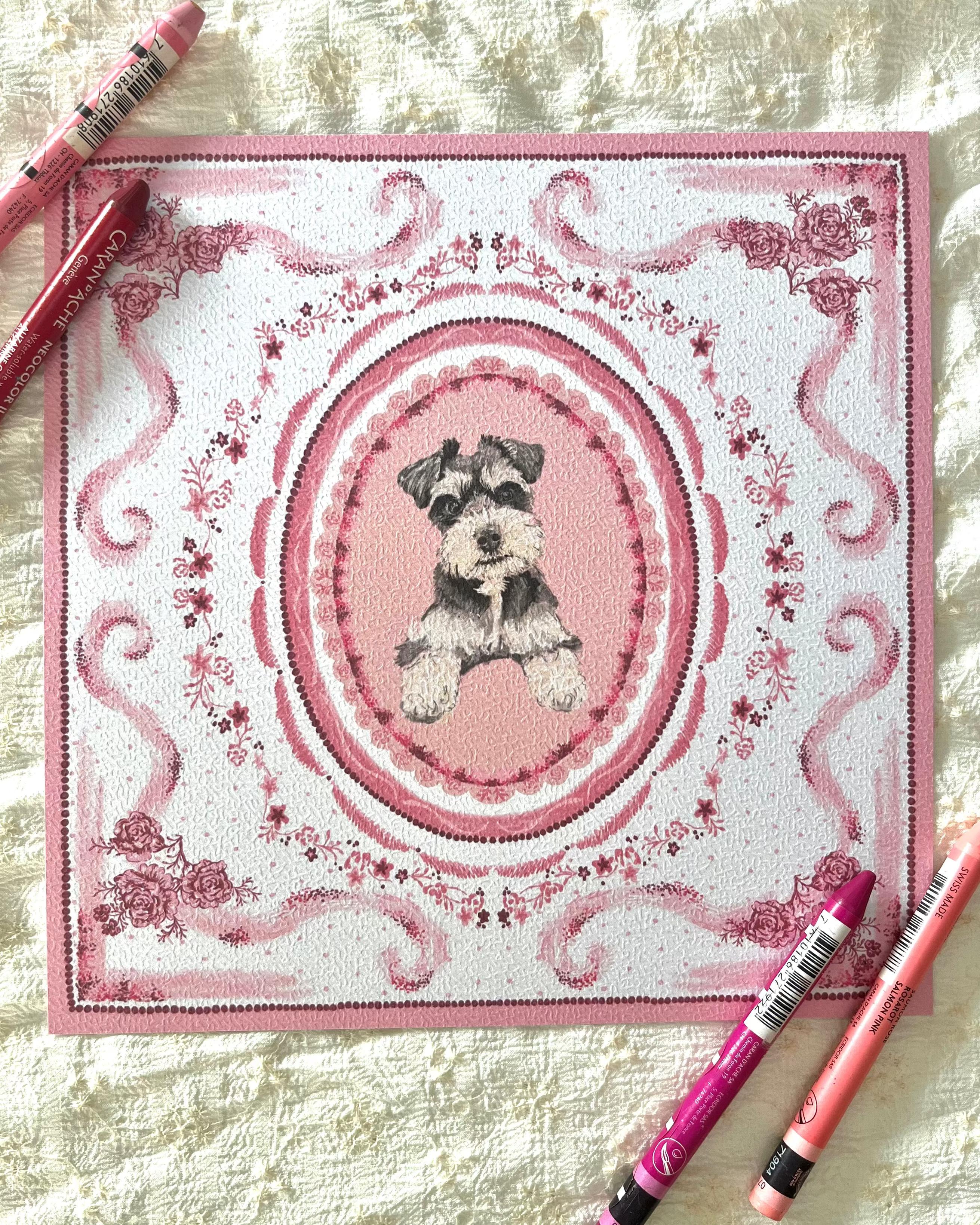 "Rosette Porcelain" Hand-Illustrated Personalised Pet Portrait Print