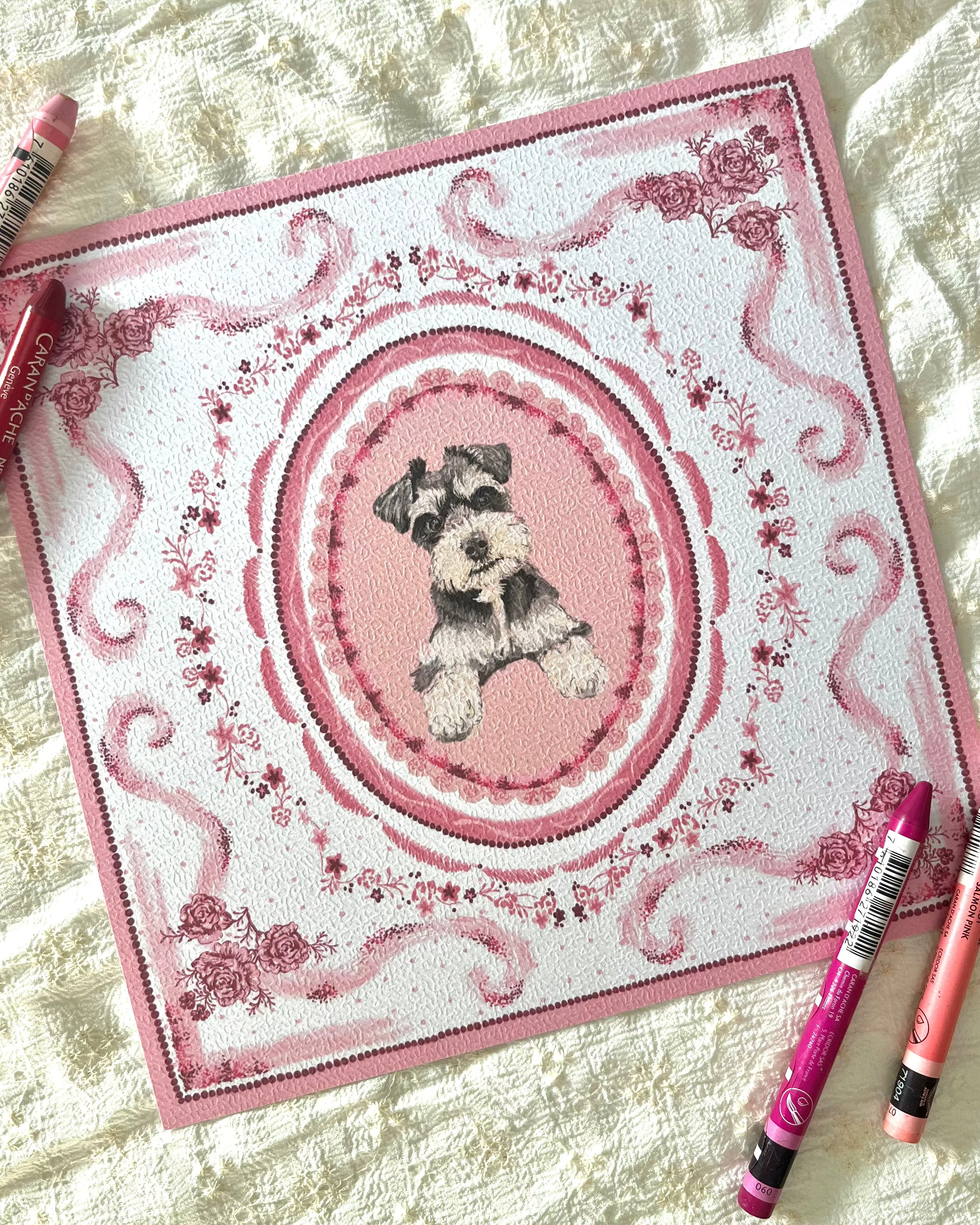 "Rosette Porcelain" Hand-Illustrated Personalised Pet Portrait Print