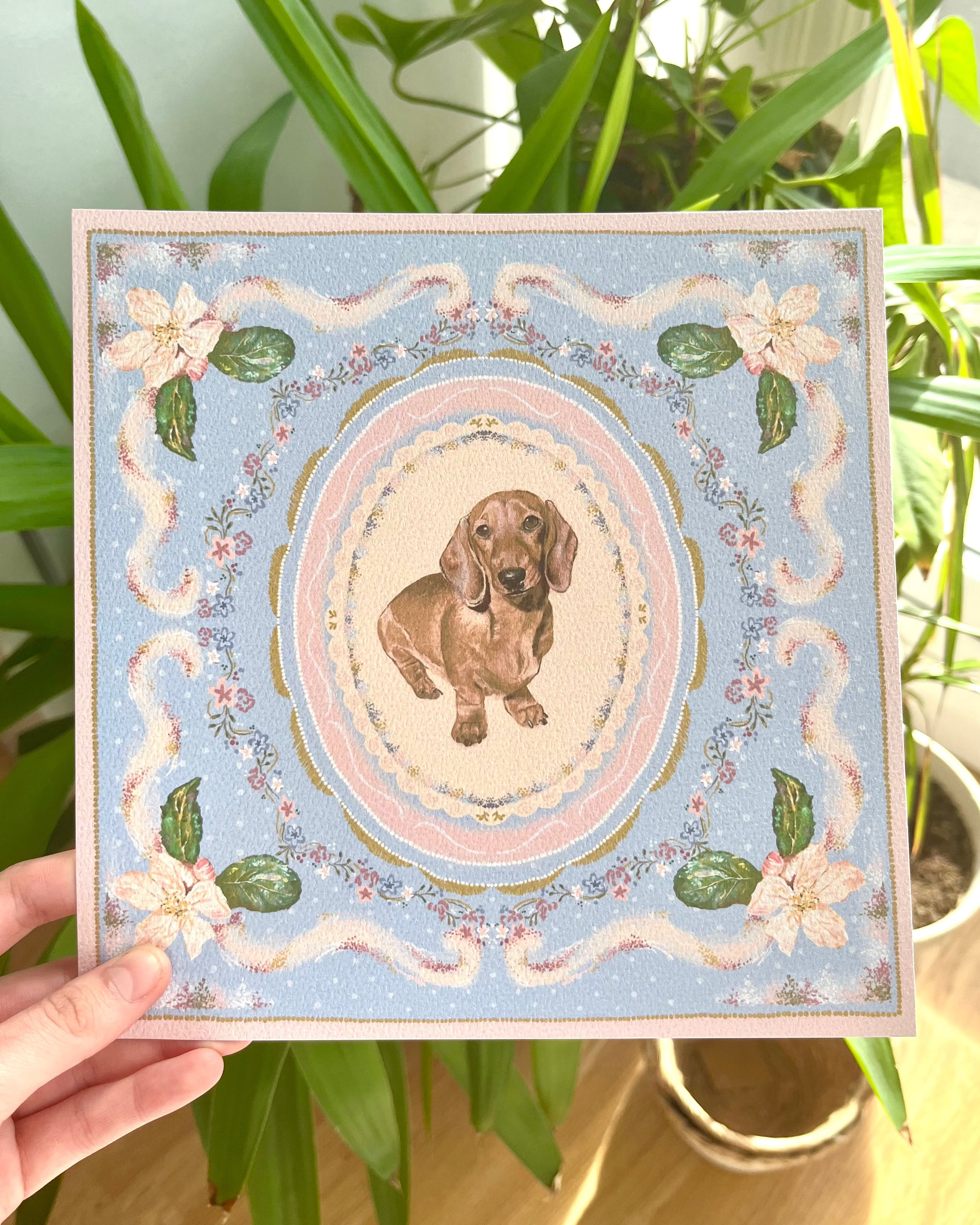 "Periwinkle Reverie" Hand-Illustrated Personalised Pet Portrait Print