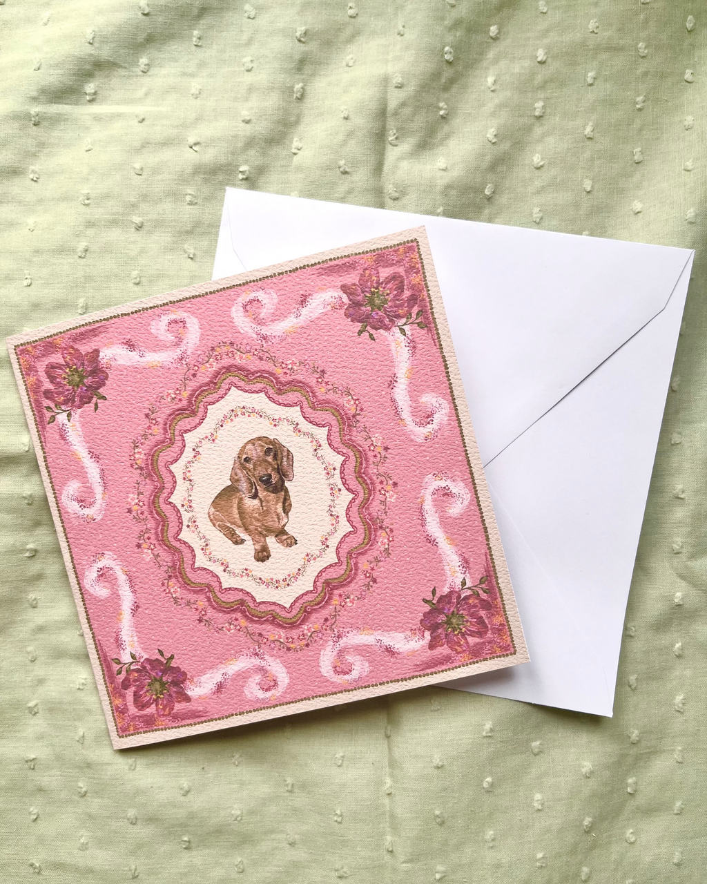 "Briar Reverie" Miniature Red Smooth-Haired Dachshund Greeting Card