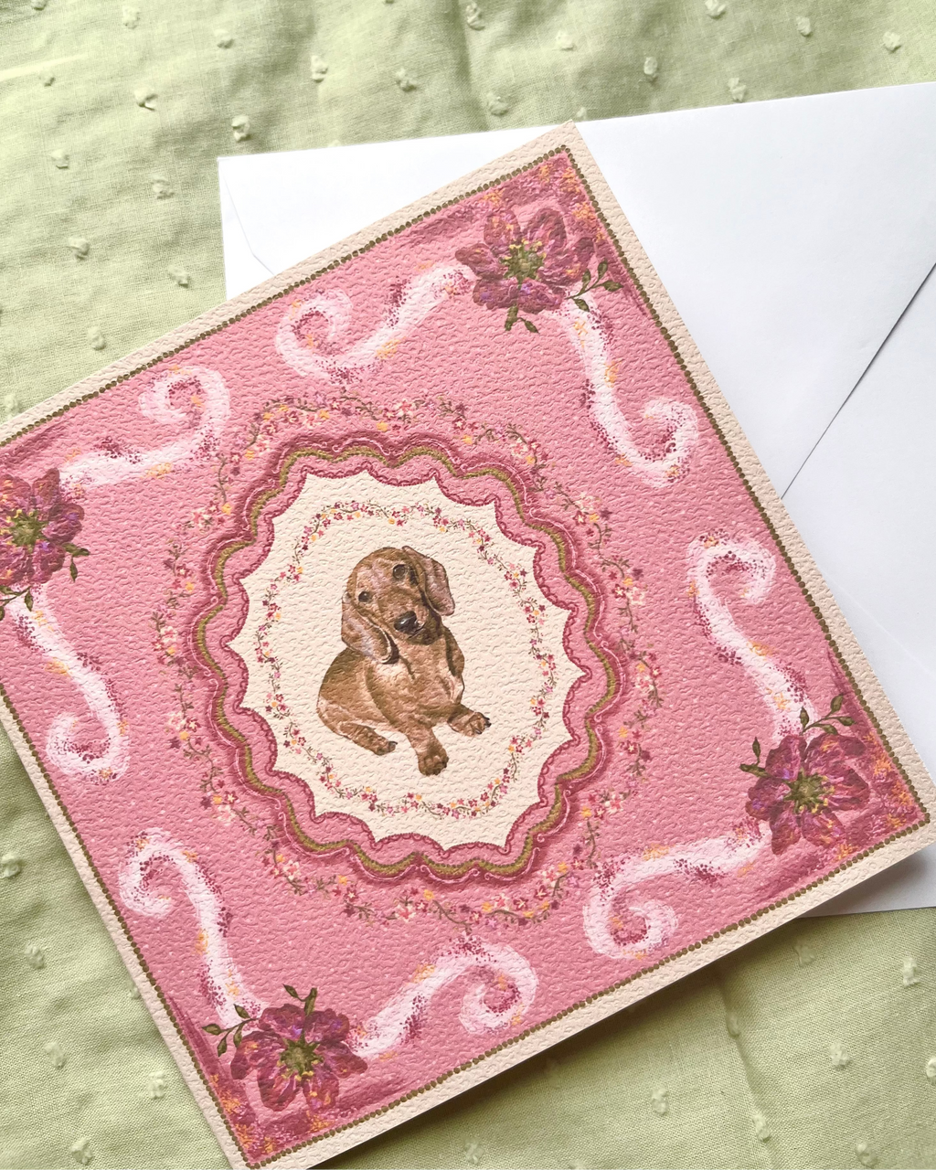 "Briar Reverie" Miniature Red Smooth-Haired Dachshund Greeting Card