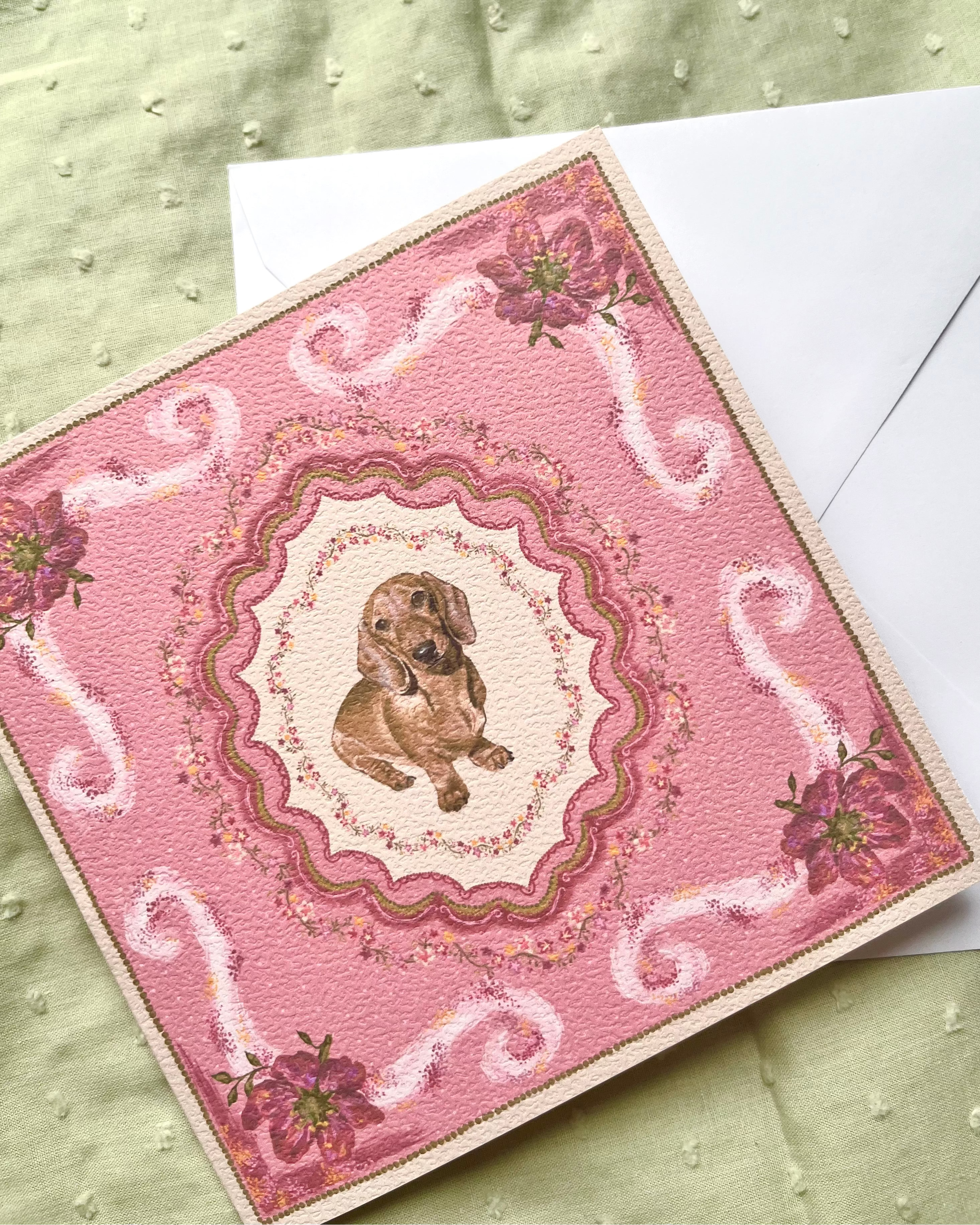 "Briar Reverie" Miniature Red Smooth-Haired Dachshund Greeting Card
