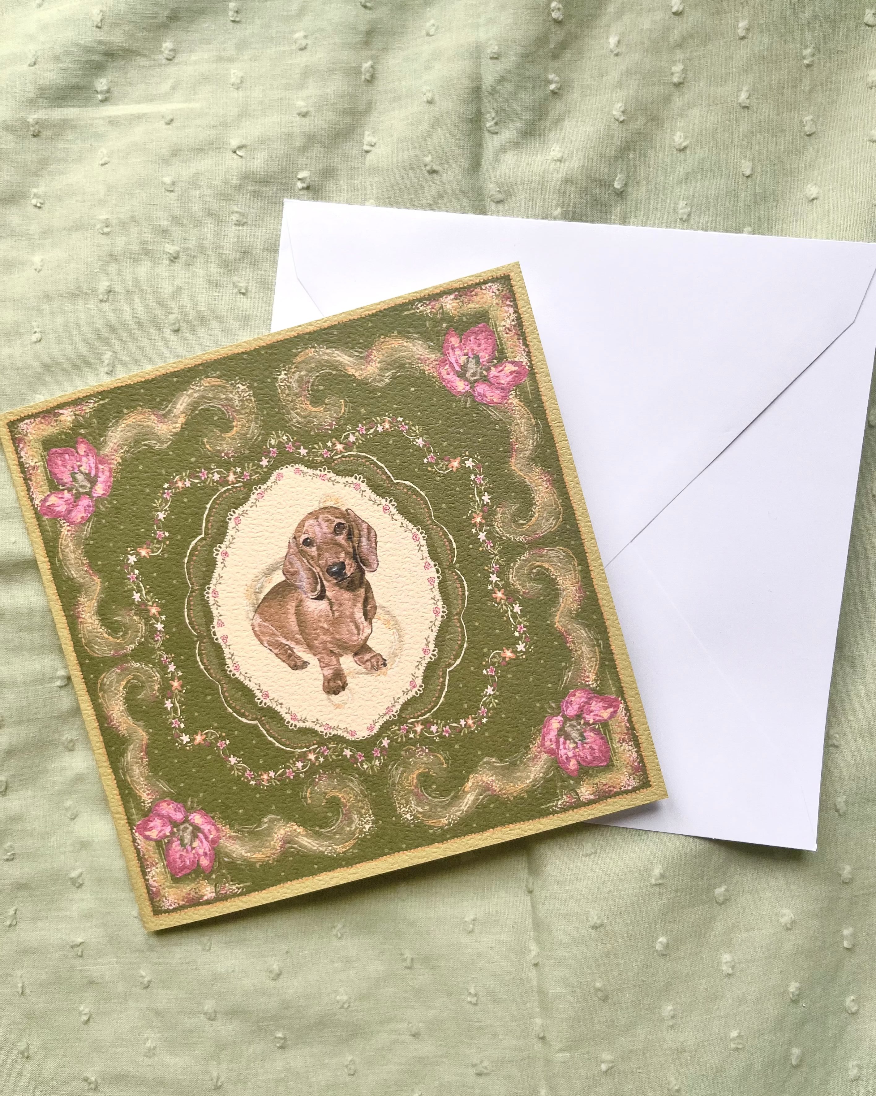 "Bayou Reverie" Miniature Red Smooth-Haired Dachshund Greeting Card