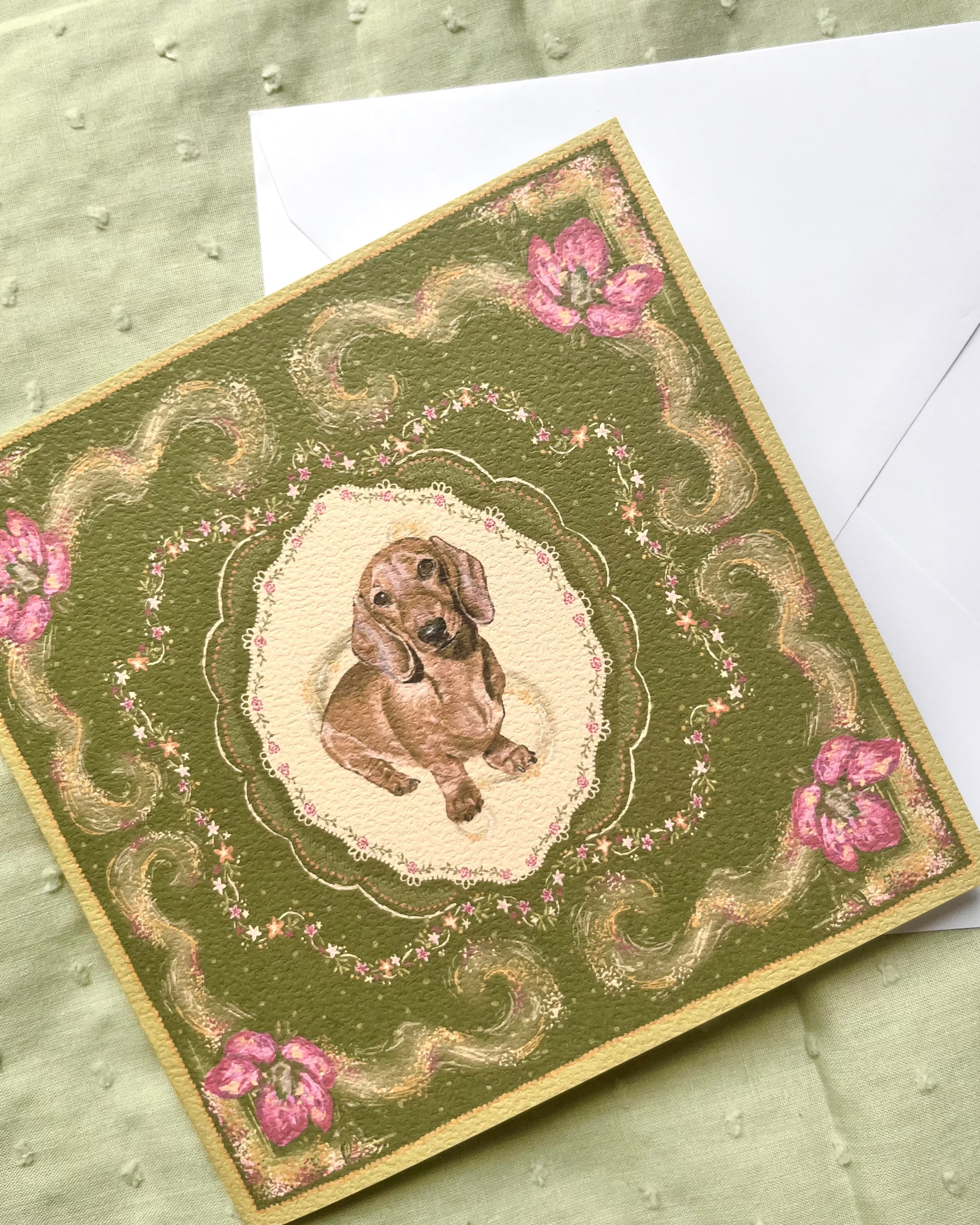 "Bayou Reverie" Miniature Red Smooth-Haired Dachshund Greeting Card